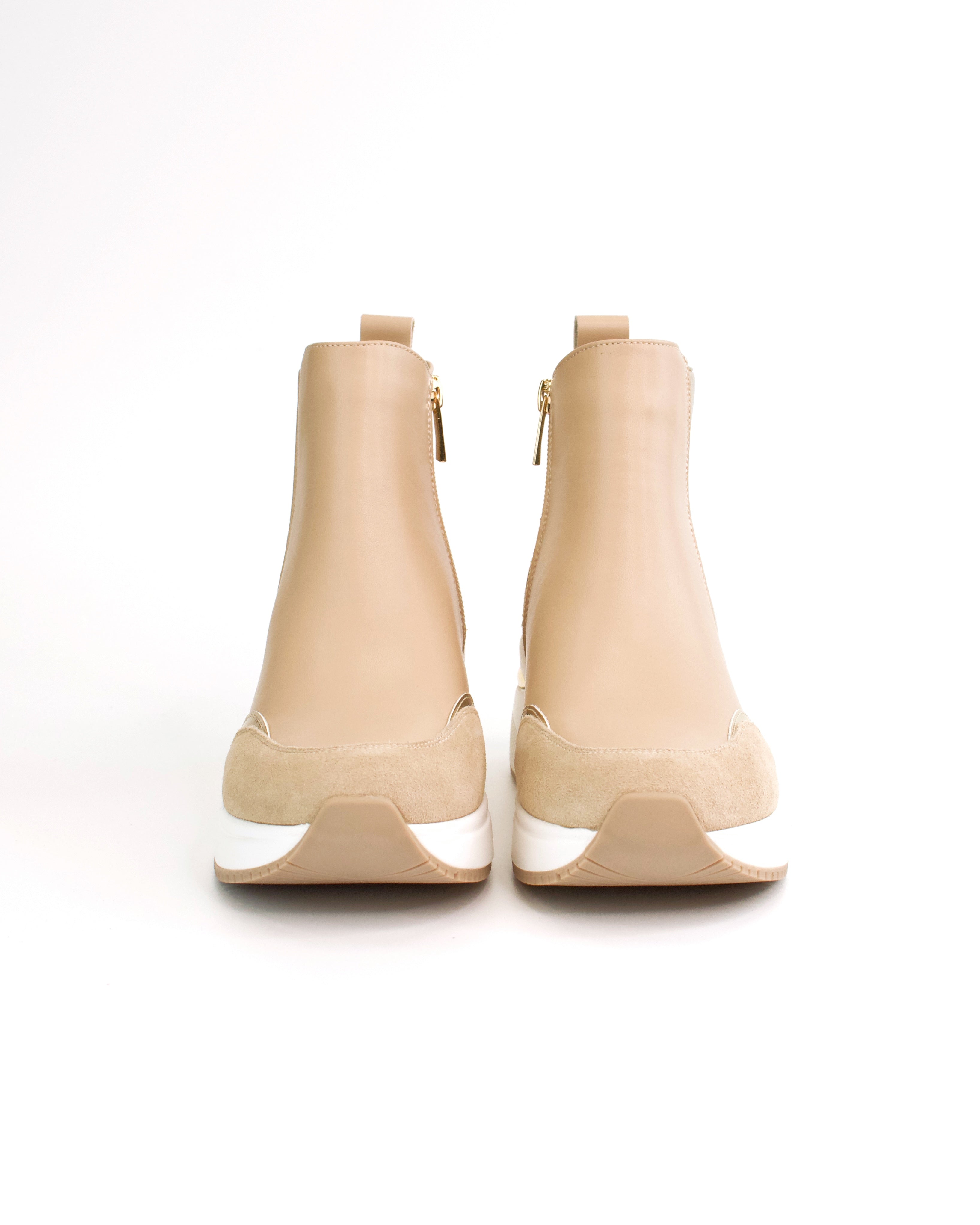 Tronchetto con riporto in nylon e camoscio