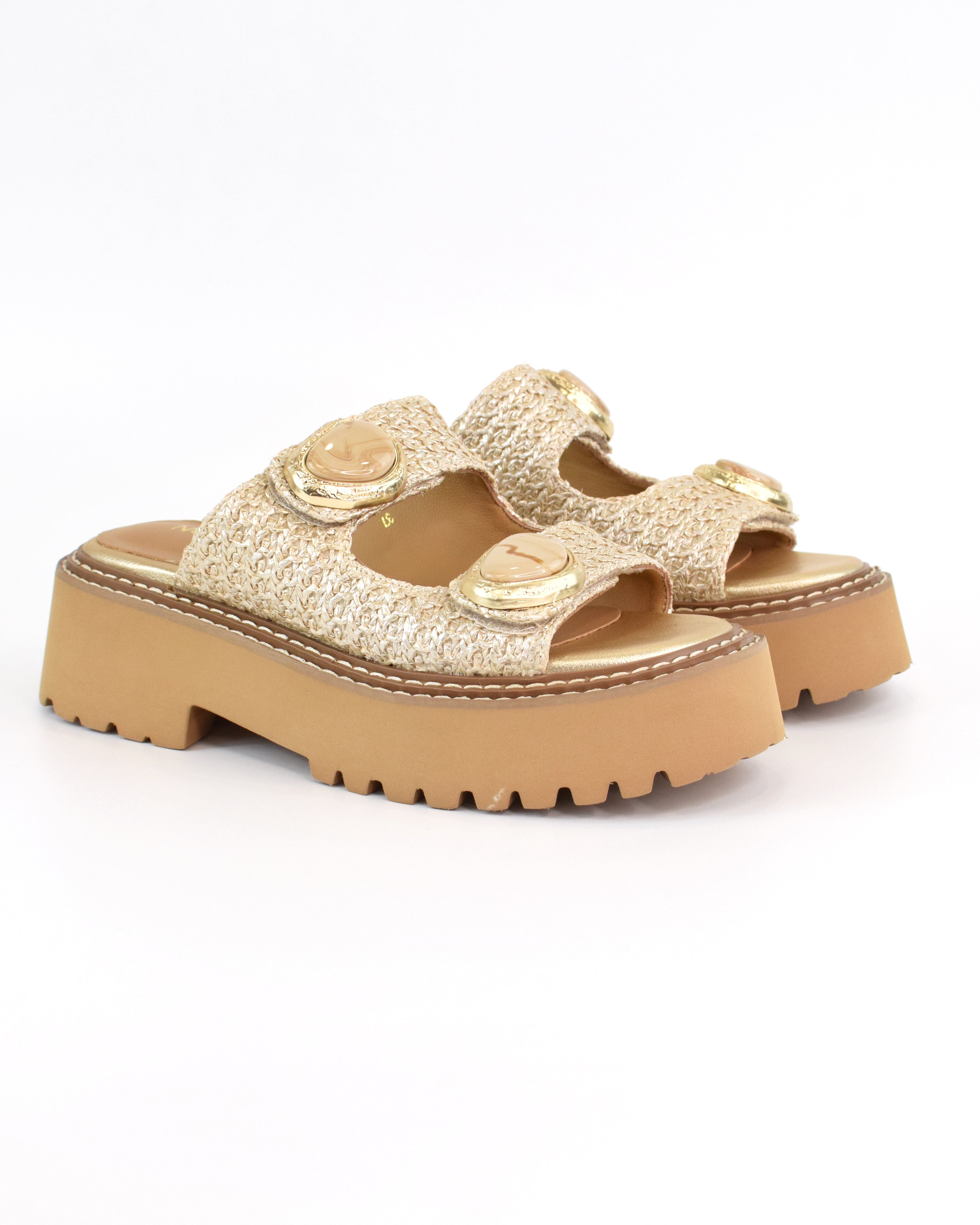 Sandalo flat con doppia fibbia gioiello
