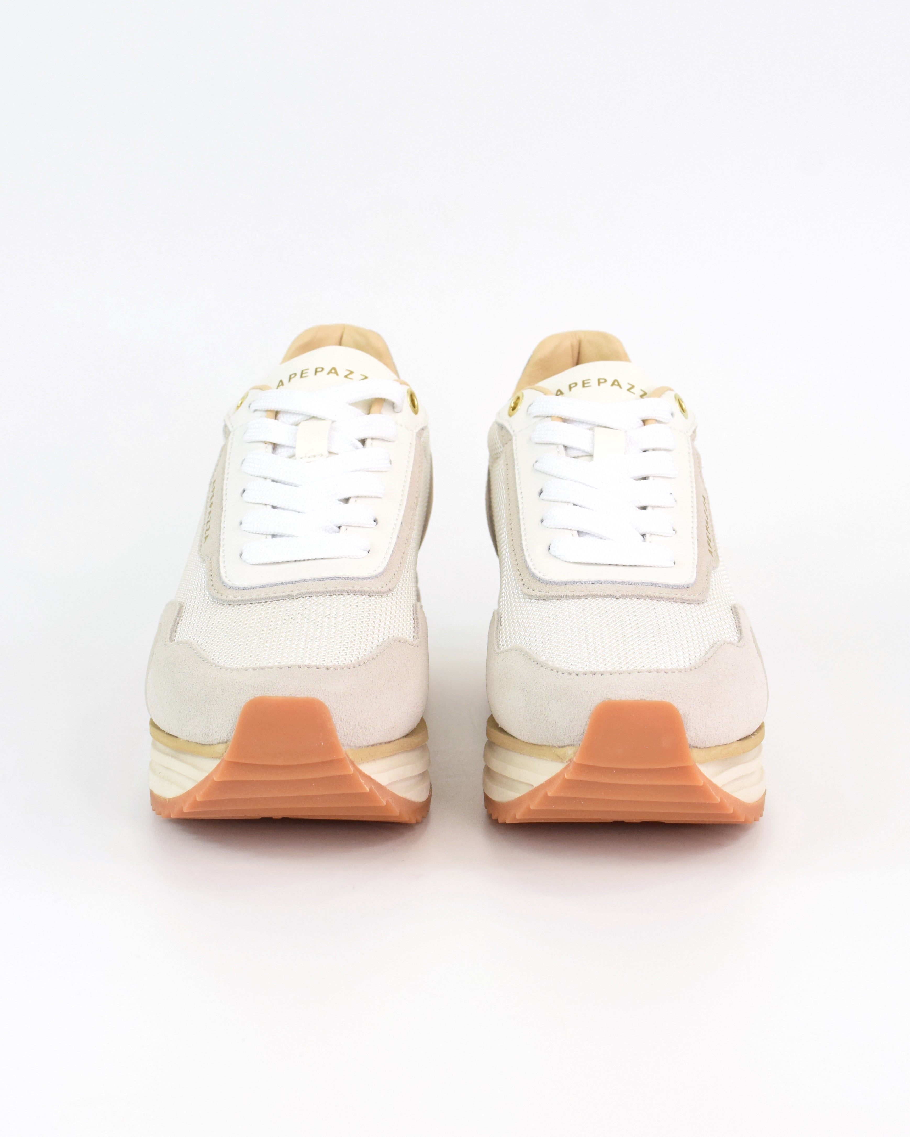 Sneaker in pelle e tessuto tecnico con zeppa e platform Laura