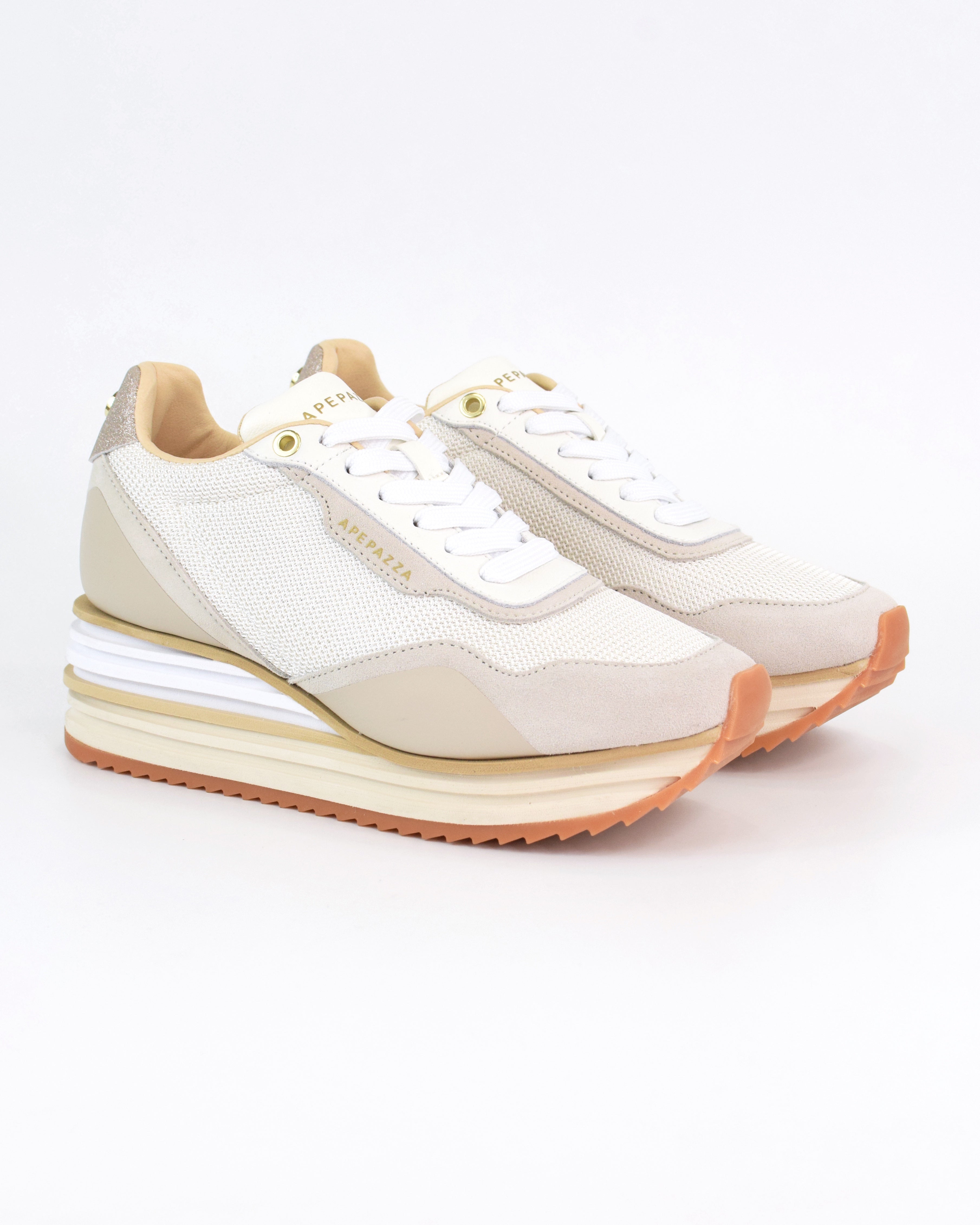 Sneaker in pelle e tessuto tecnico con zeppa e platform Laura