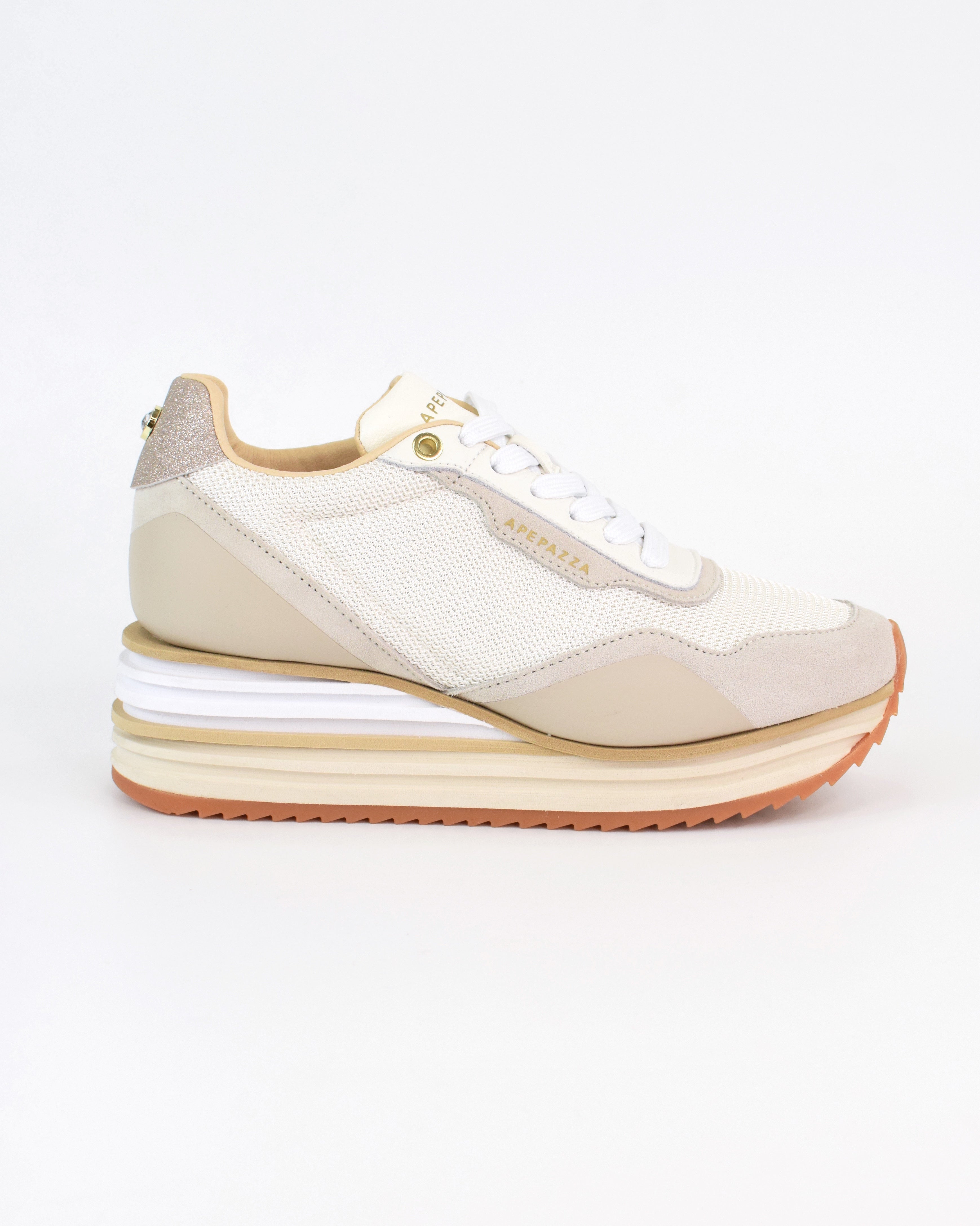 Sneaker in pelle e tessuto tecnico con zeppa e platform Laura