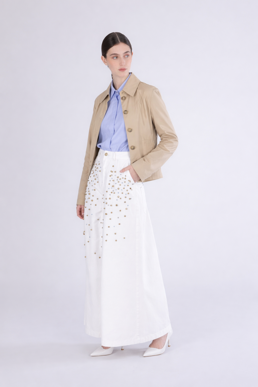 Spolverino corto monopetto tessuto tecnico