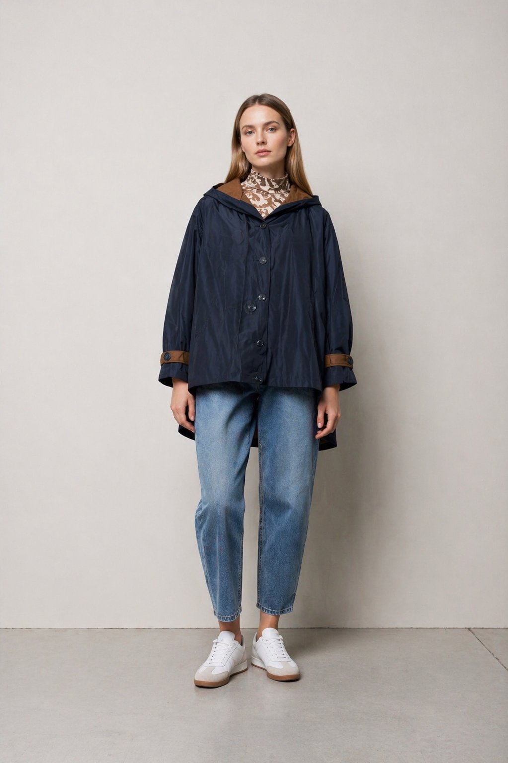 Parka in nylon con dettagli scamosciati