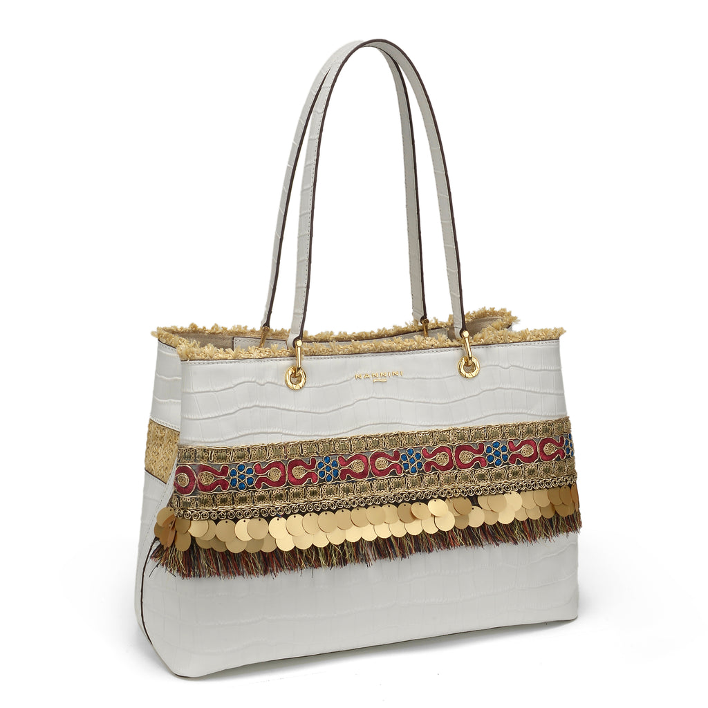 Borsa a spalla in cocco e rafia grande Flip