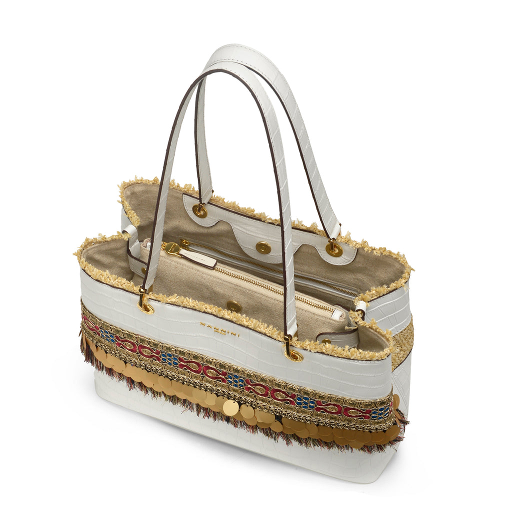 Borsa a spalla in cocco e rafia grande Flip