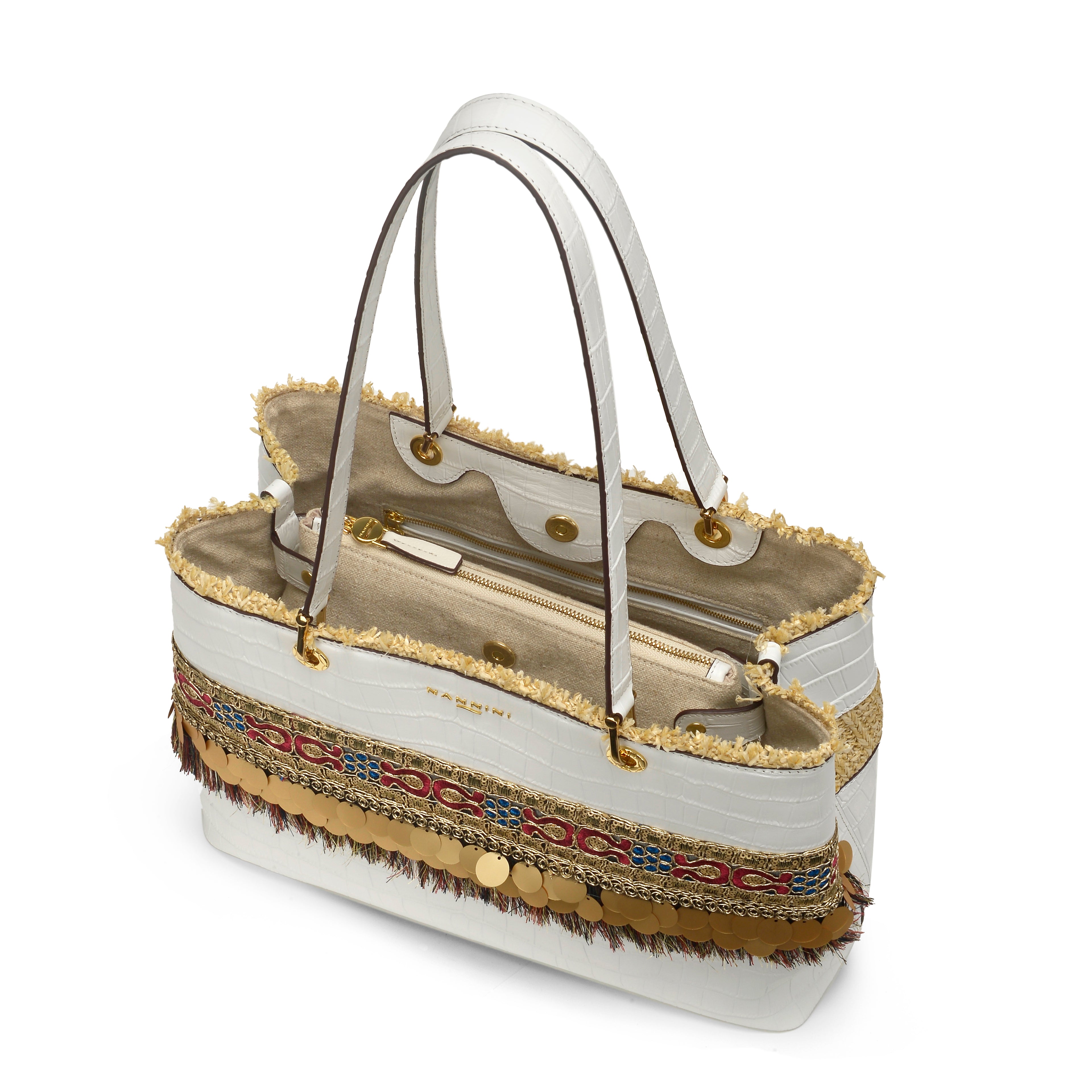 Borsa a spalla in cocco e rafia grande Flip