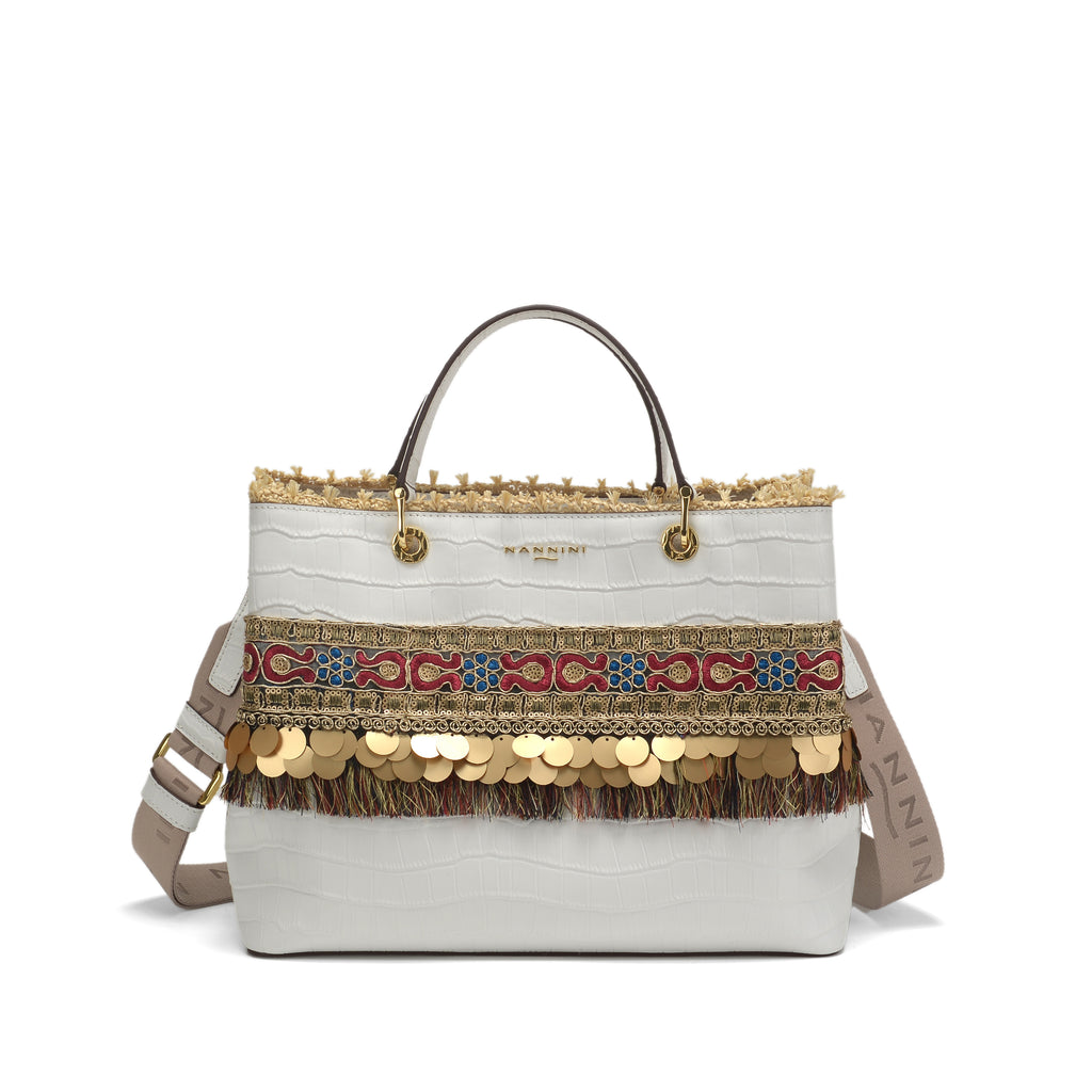 Borsa a mano in cocco e rafia piccola Flip