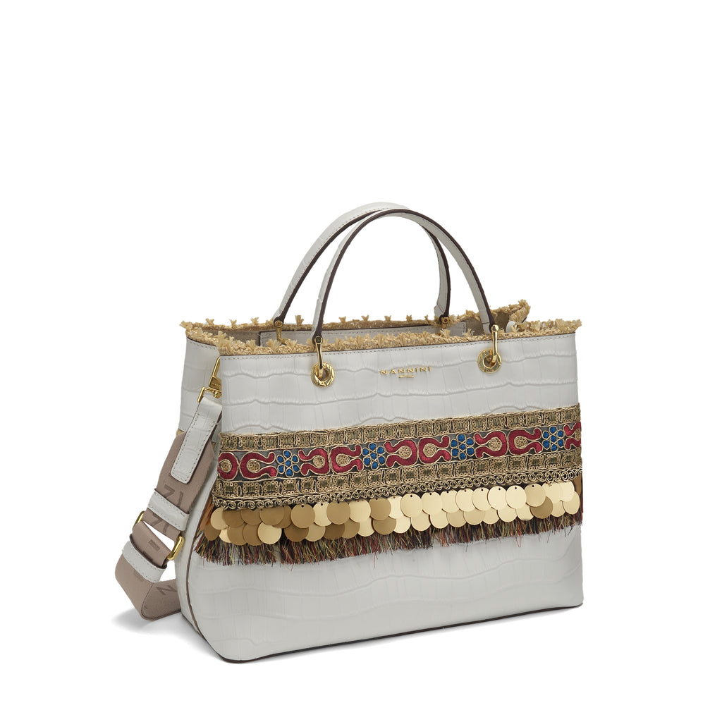 Borsa a mano in cocco e rafia piccola Flip