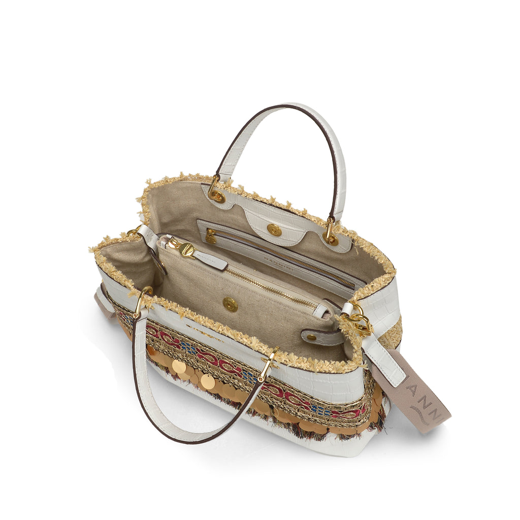 Borsa a mano in cocco e rafia piccola Flip