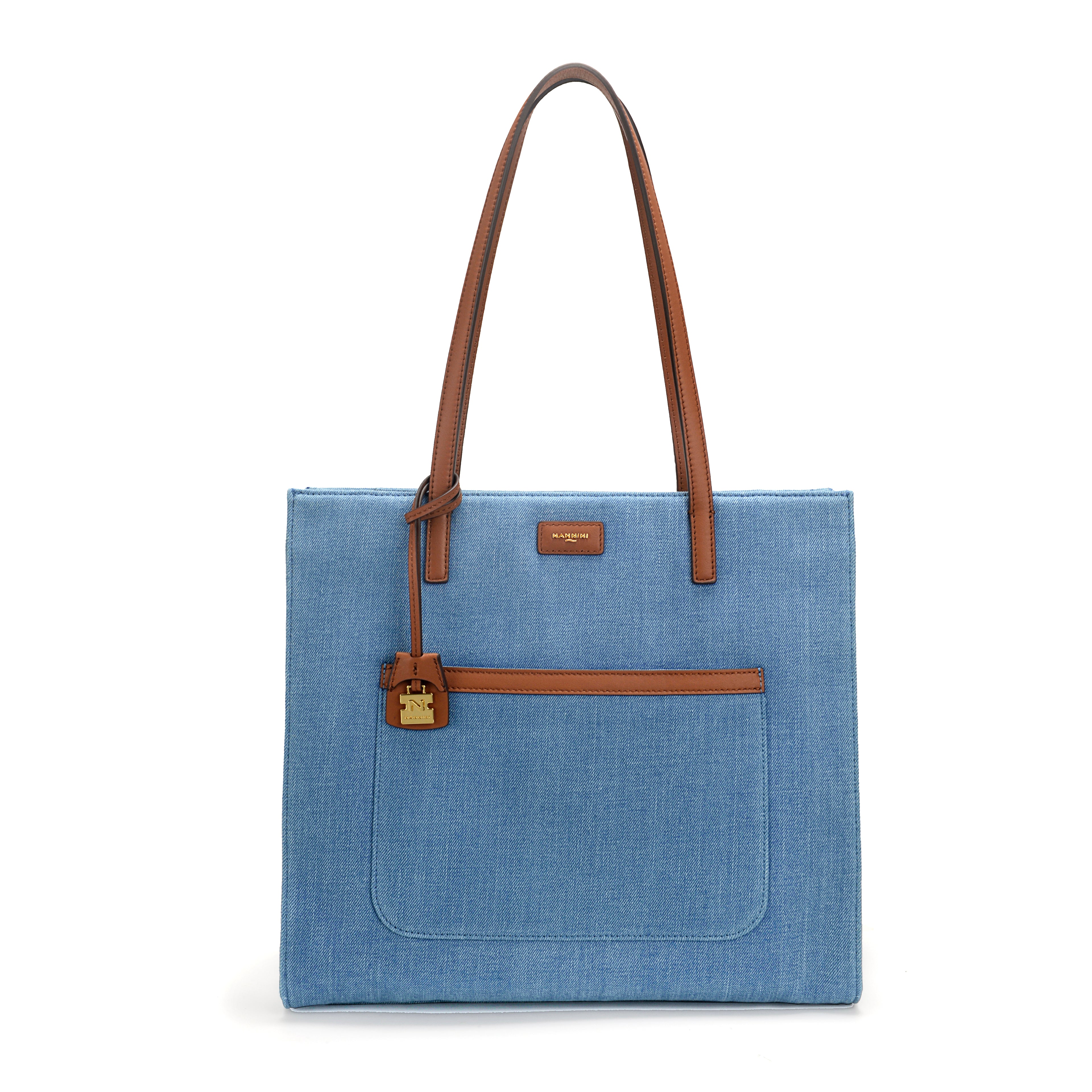 Borsa shopper in denim e pelle grande Carla-D