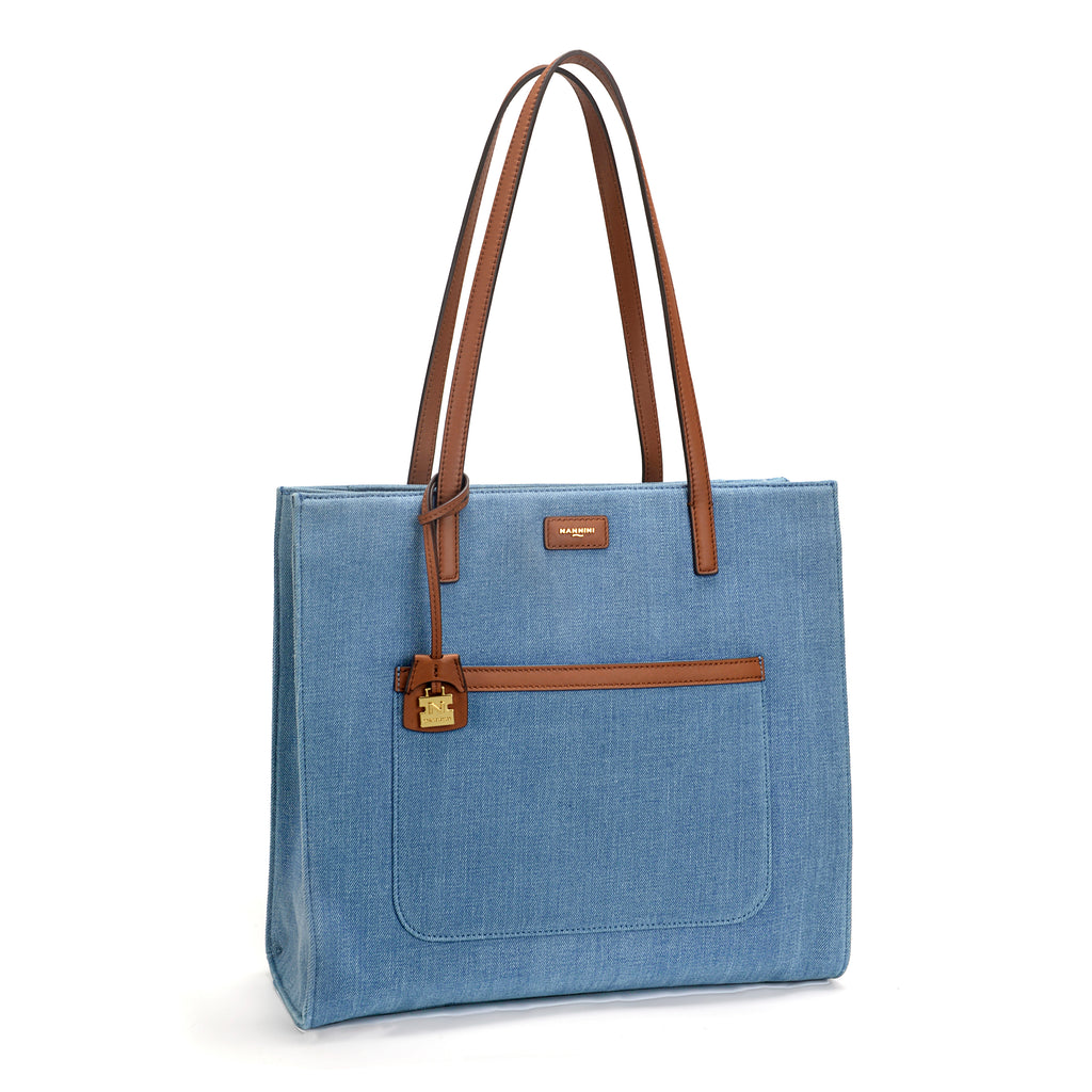 Borsa shopper in denim e pelle grande Carla-D