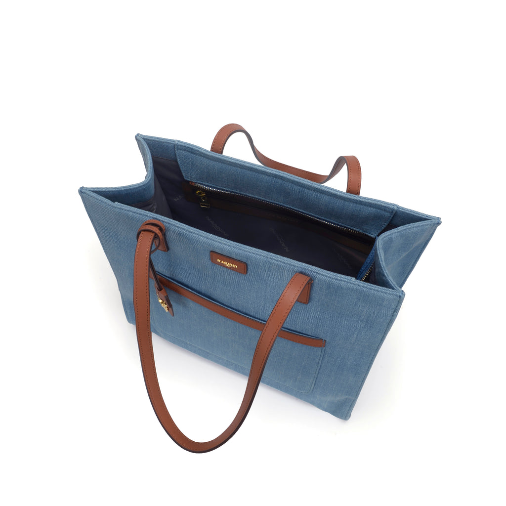 Borsa shopper in denim e pelle grande Carla-D