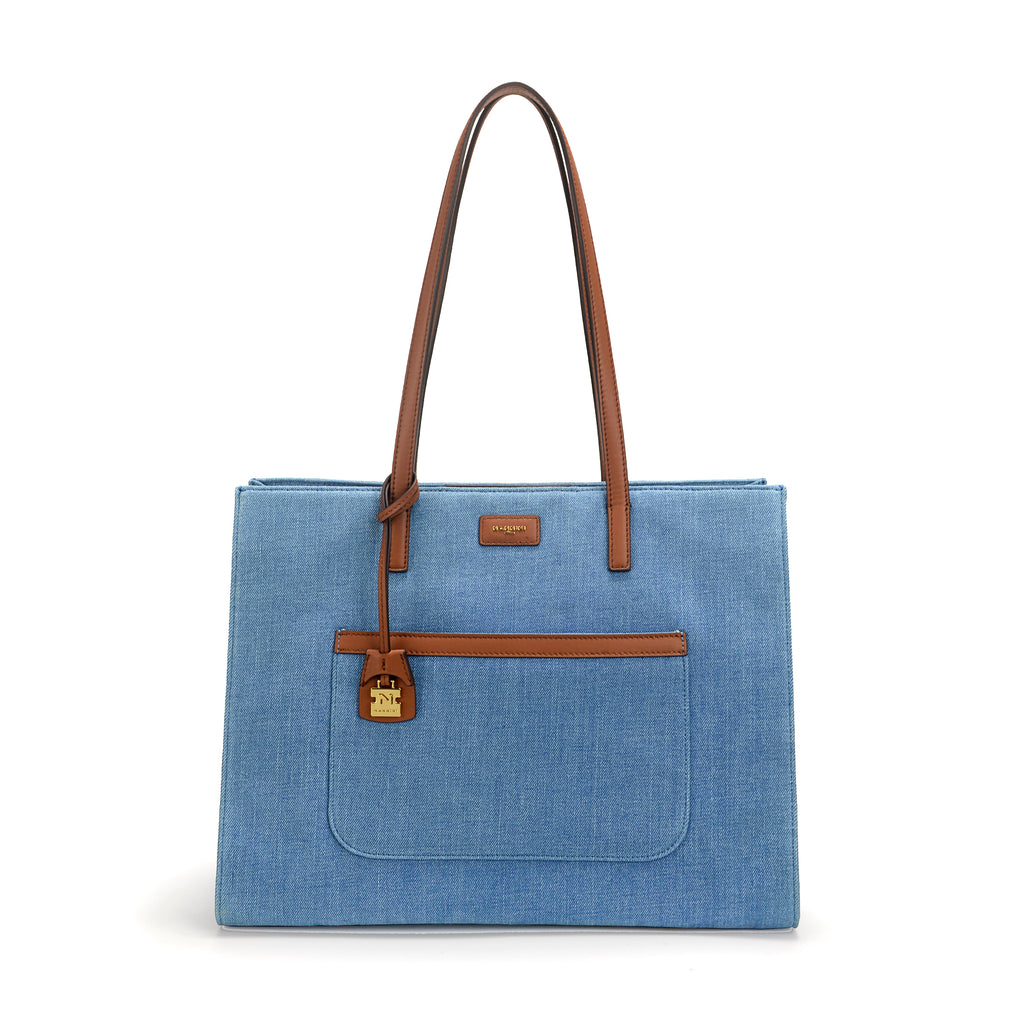 Borsa shopper in denim e pelle Carla-D