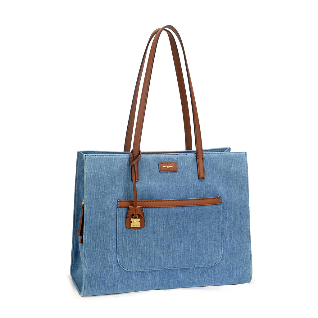 Borsa shopper in denim e pelle Carla-D