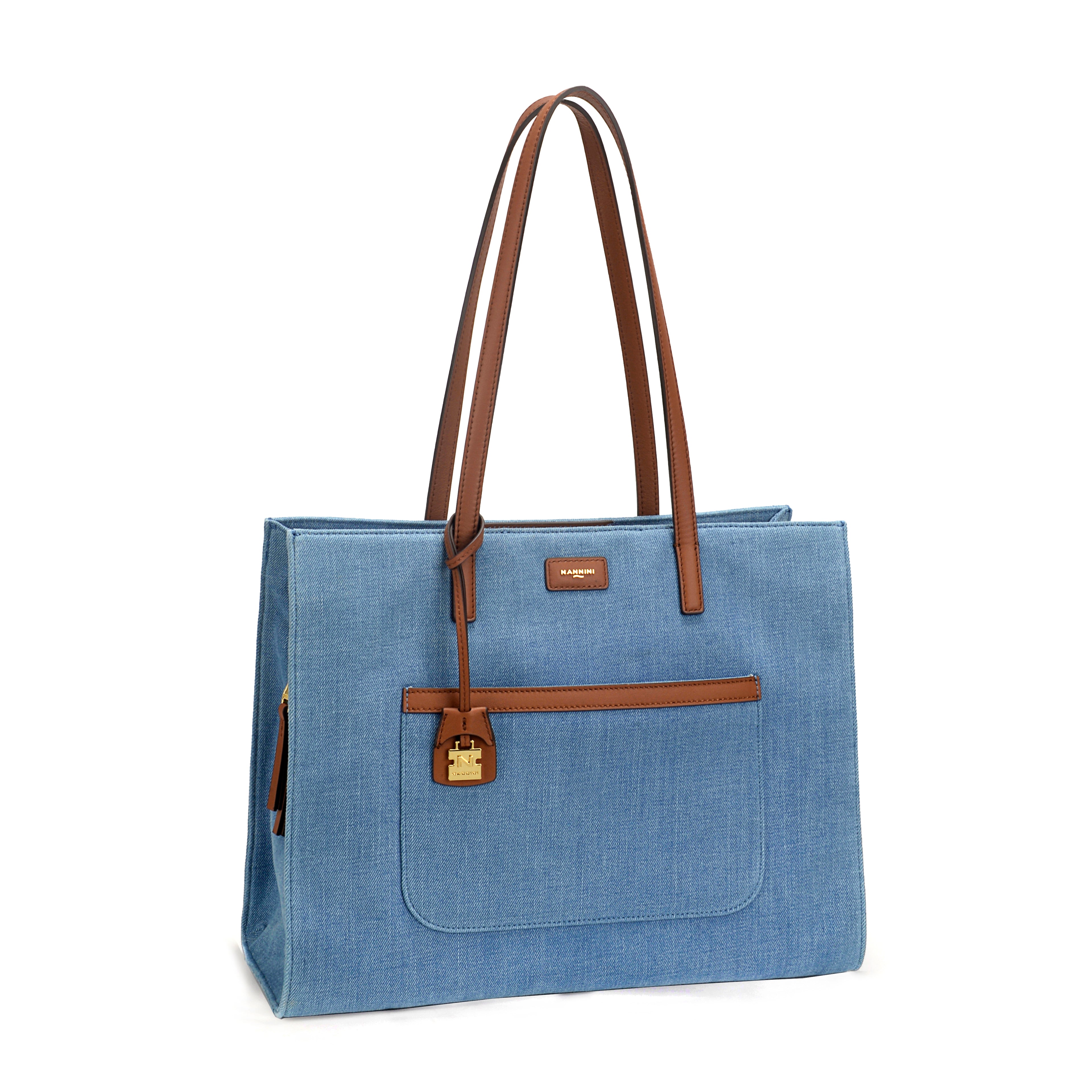 Borsa shopper in denim e pelle Carla-D