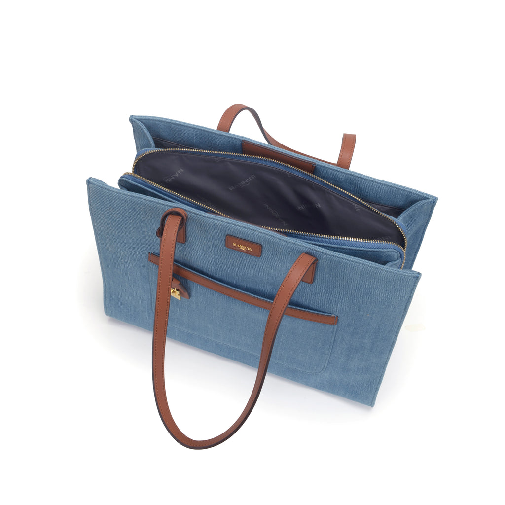 Borsa shopper in denim e pelle Carla-D