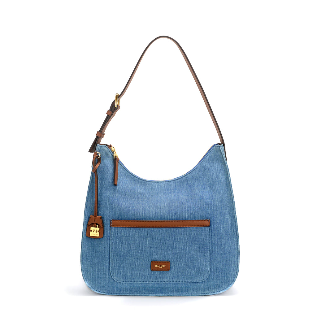 Borsa a spalla in denim e pelle Carla-D
