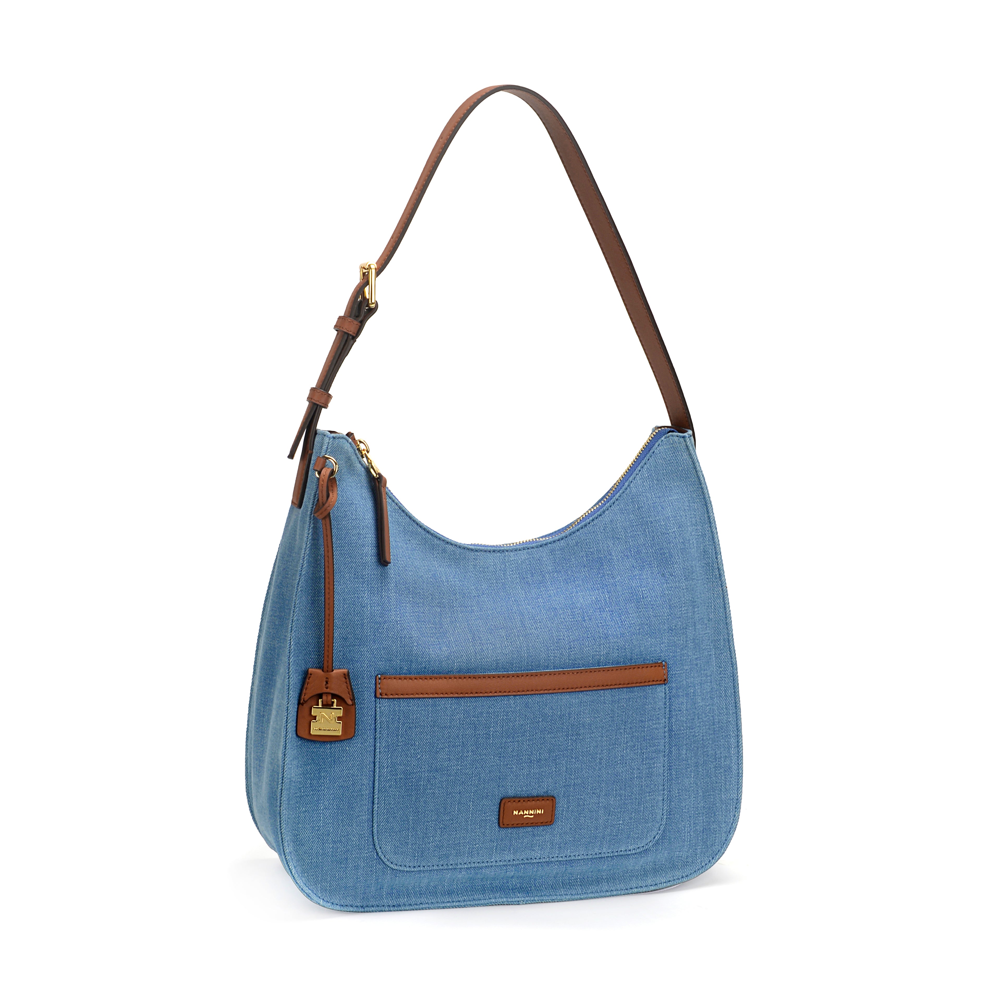 Borsa a spalla in denim e pelle Carla-D