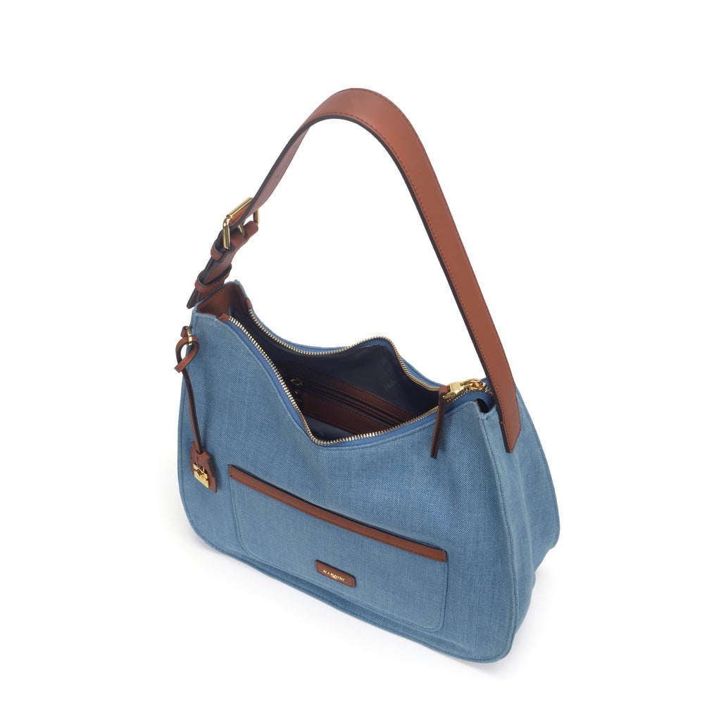 Borsa a spalla in denim e pelle Carla-D