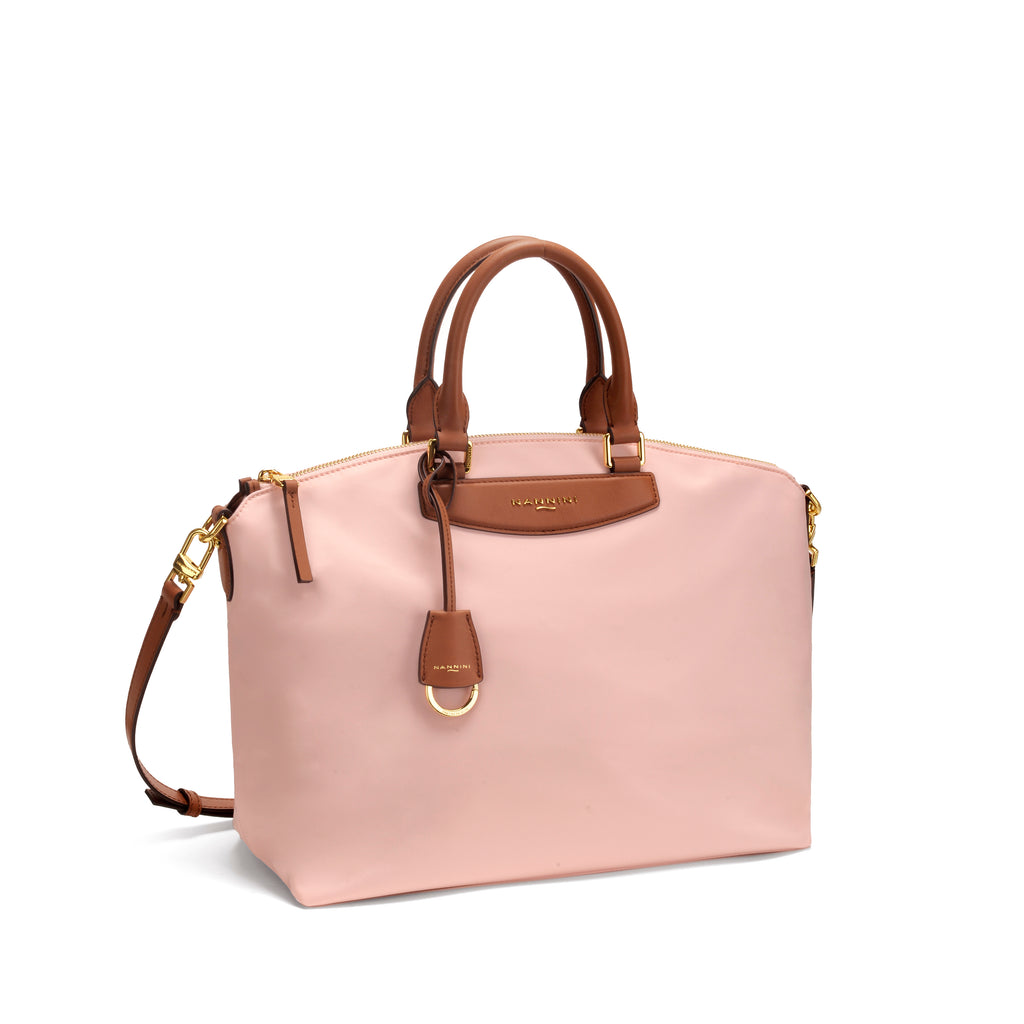 Borsa a mano in nylon e pelle grande Elsa