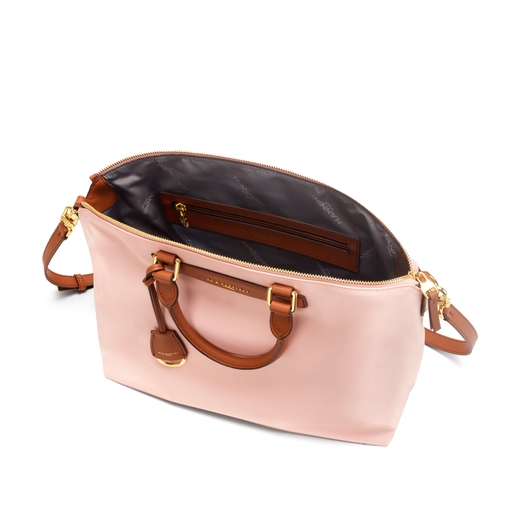 Borsa a mano in nylon e pelle grande Elsa