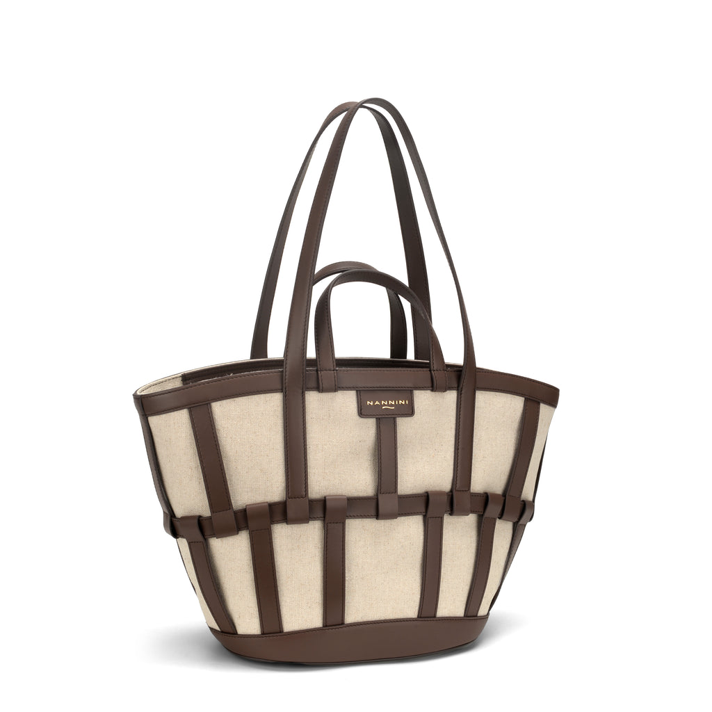 Borsa a mano in pelle e tessuto grande Vesna