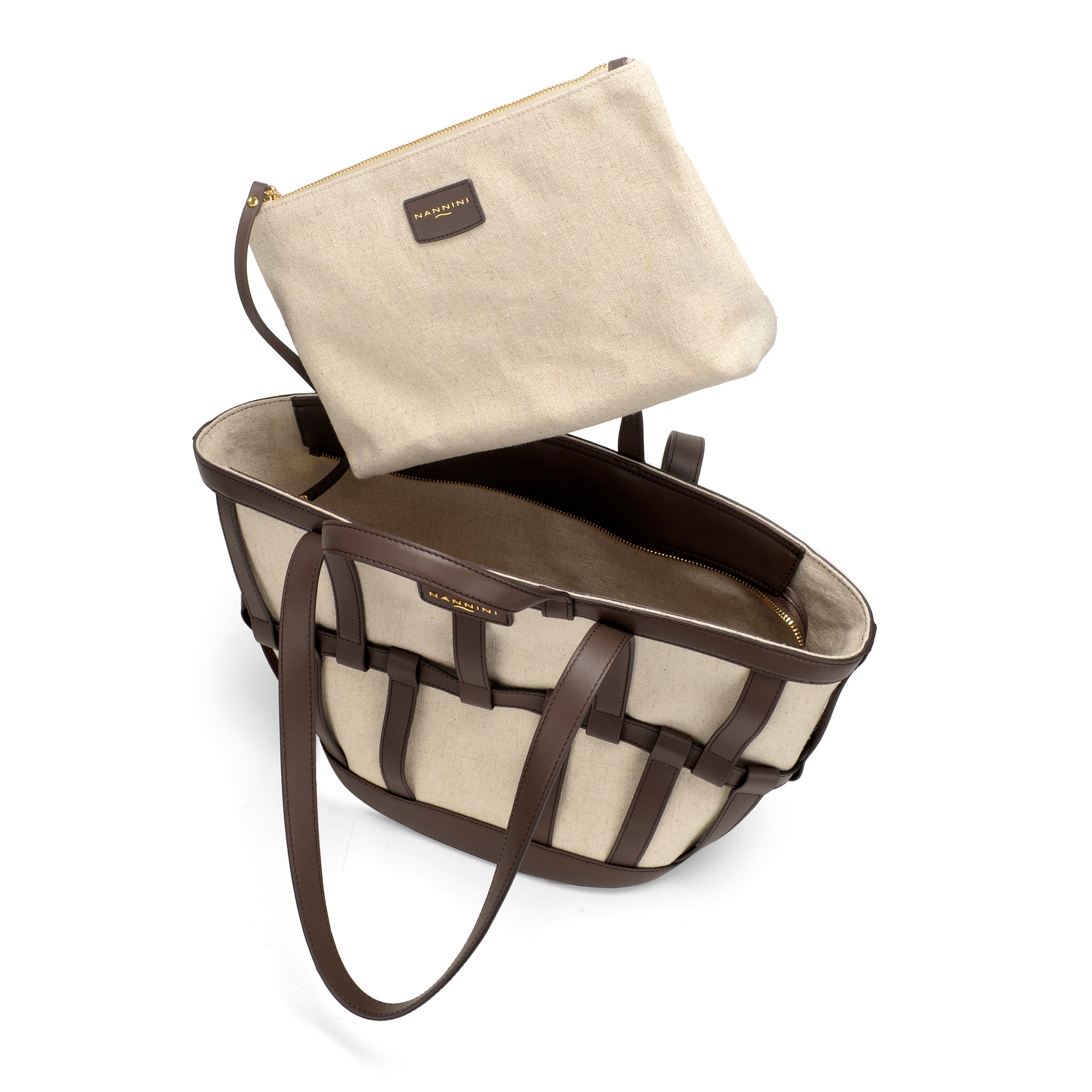 Borsa a mano in pelle e tessuto grande Vesna