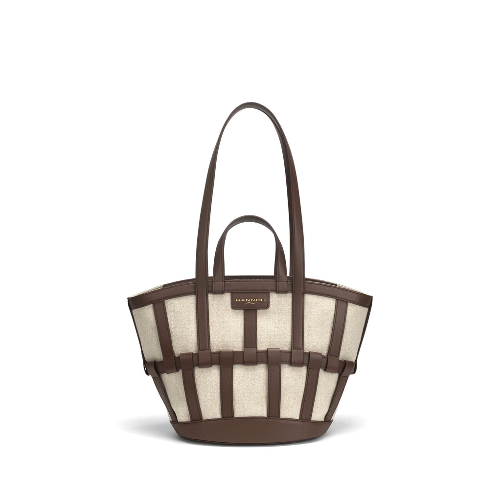 Borsa a mano in pelle e tessuto piccola Vesna