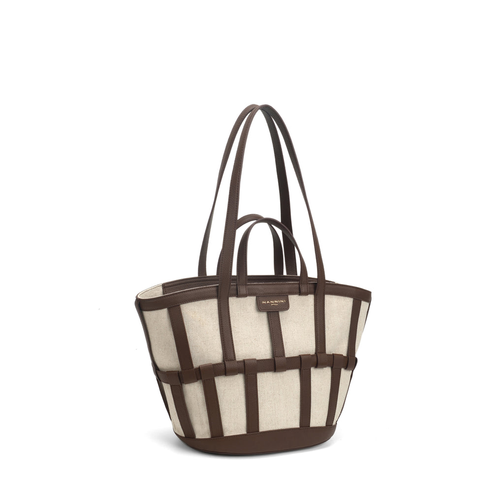 Borsa a mano in pelle e tessuto piccola Vesna