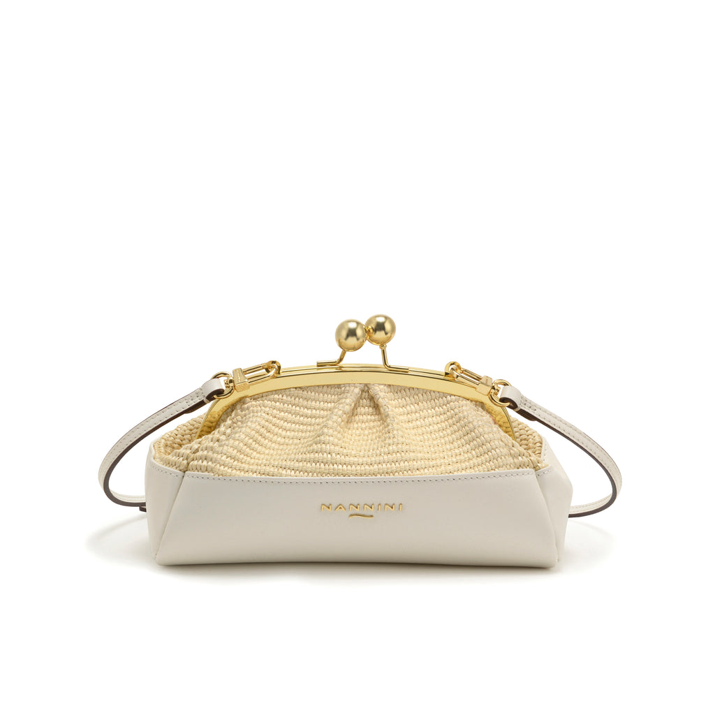 Clutch in rafia e pelle piccola Junia-G