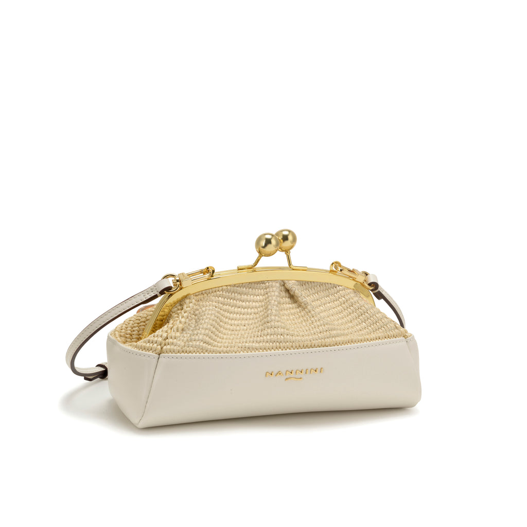 Clutch in rafia e pelle piccola Junia-G