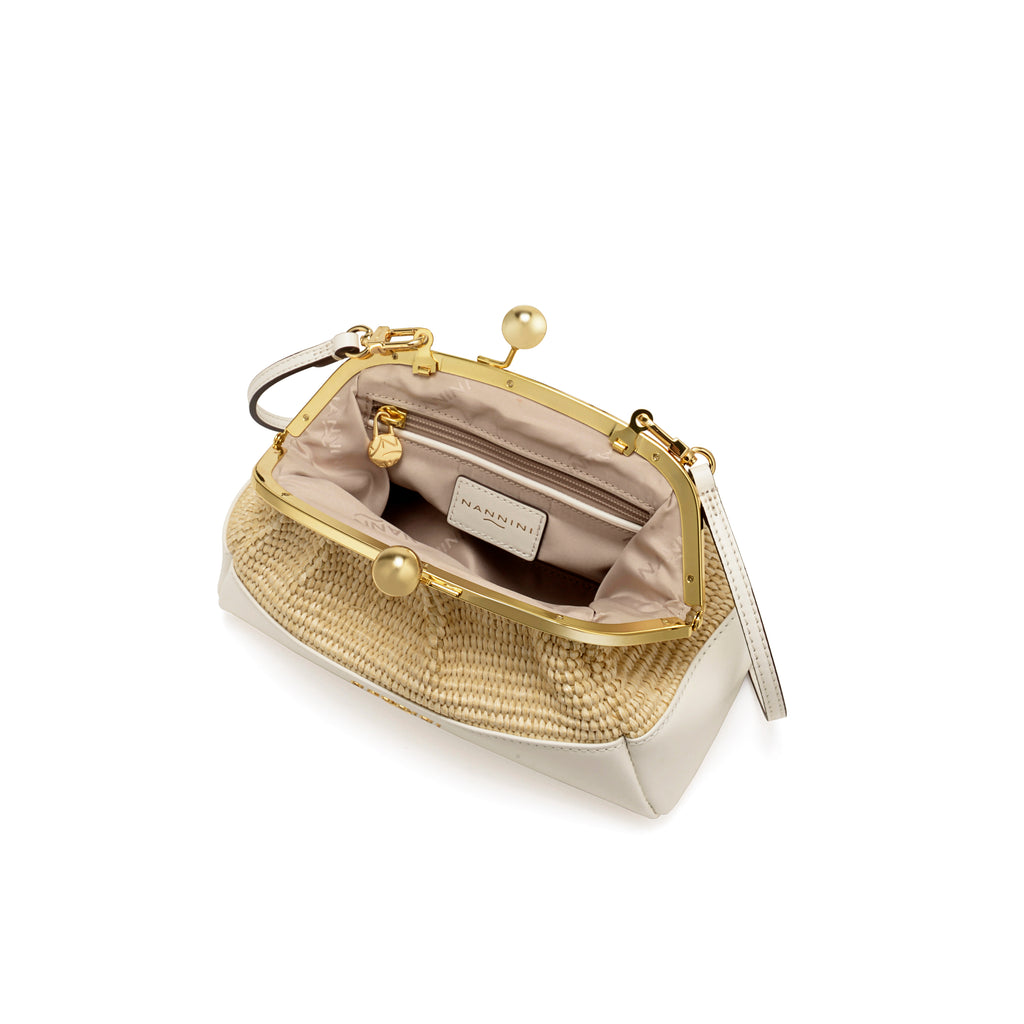 Clutch in rafia e pelle piccola Junia-G