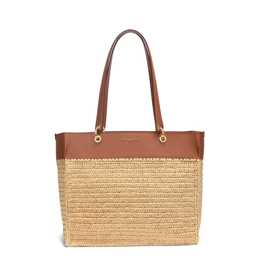 Borsa a spalla in pelle e paglia Elba