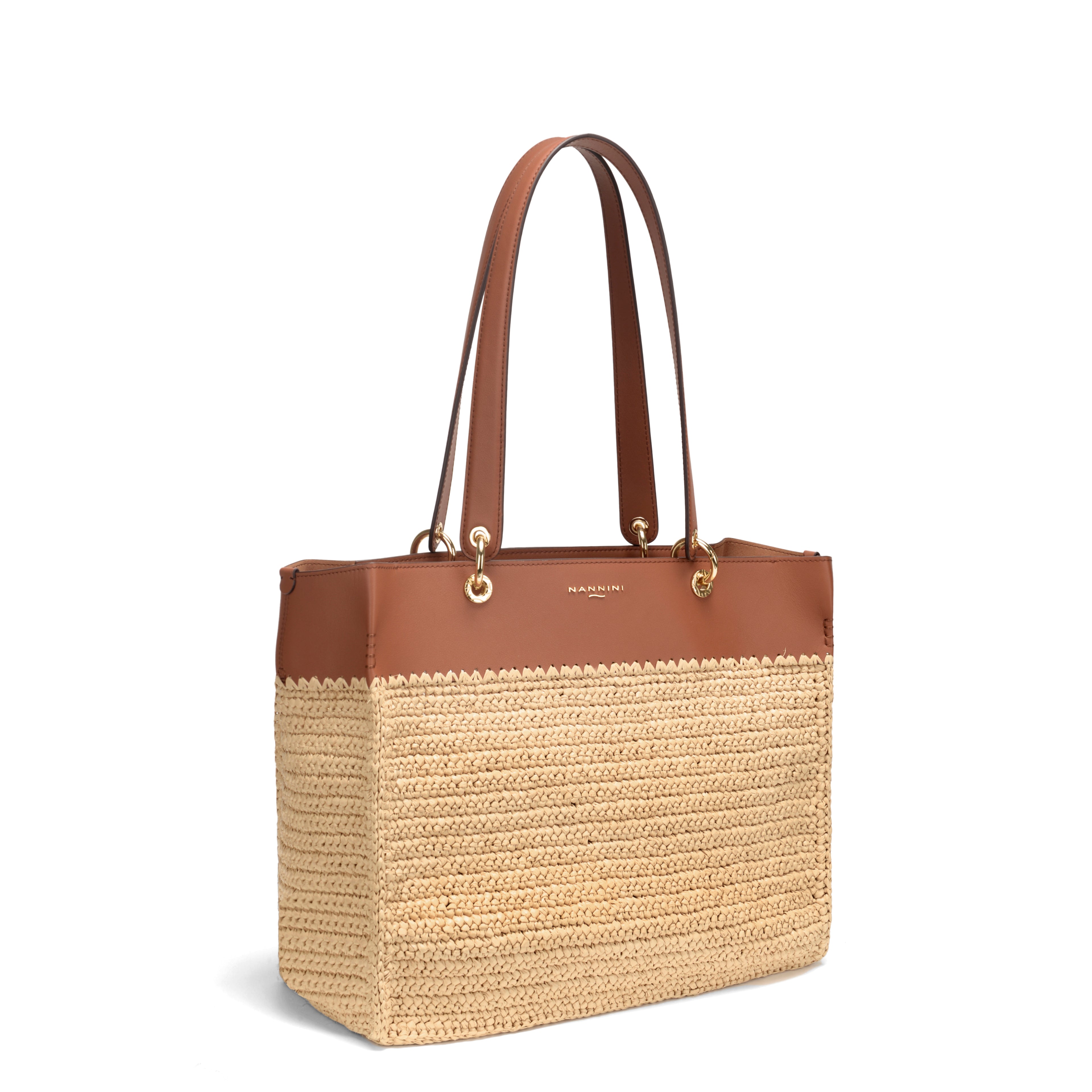 Borsa a spalla in pelle e paglia Elba