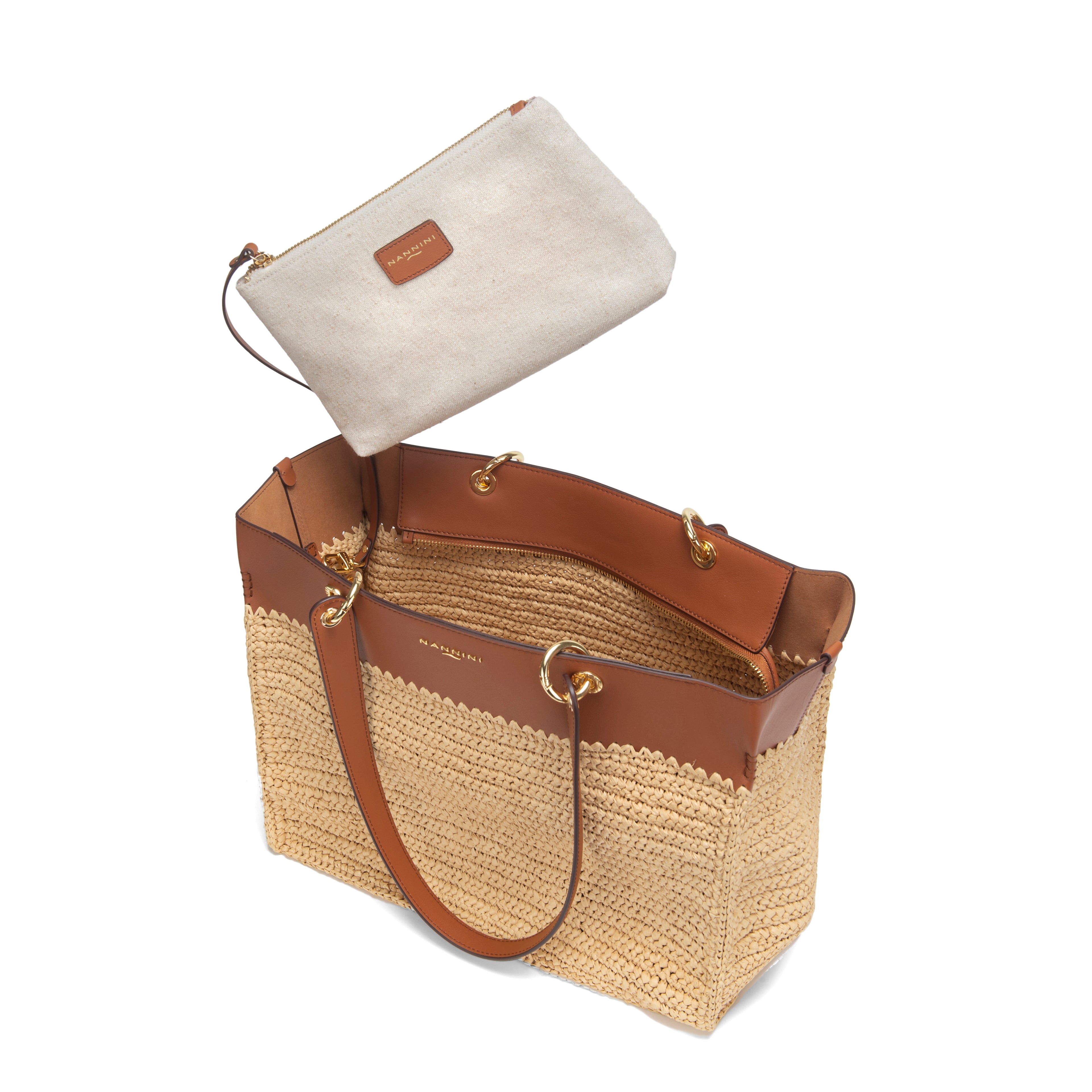 Borsa a spalla in pelle e paglia Elba