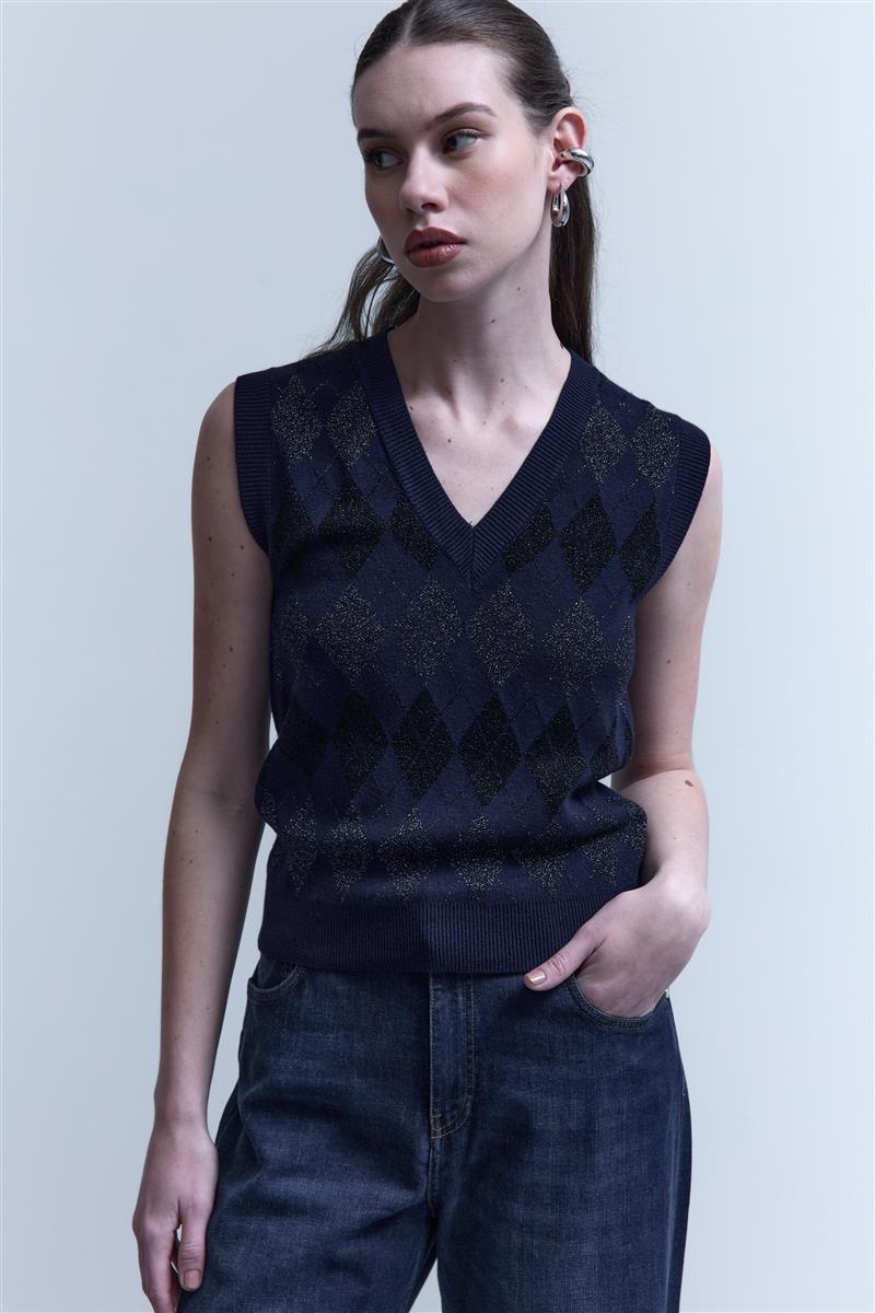 Gilet di maglia in jacquard con disegno rombi