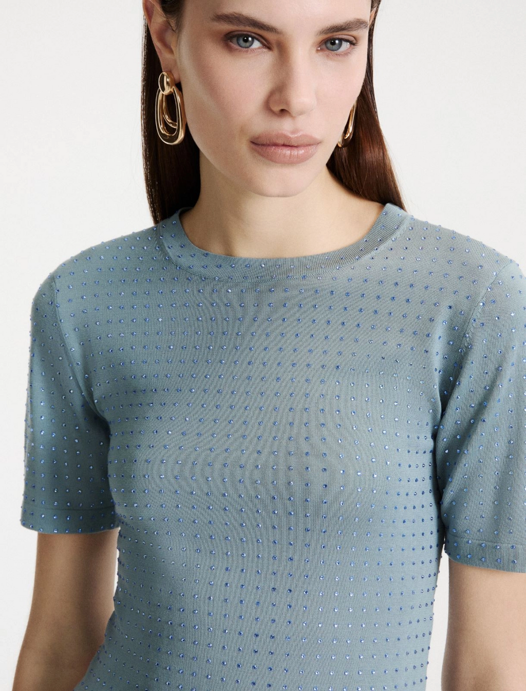 T-shirt in maglia con cristalli Mllpacche