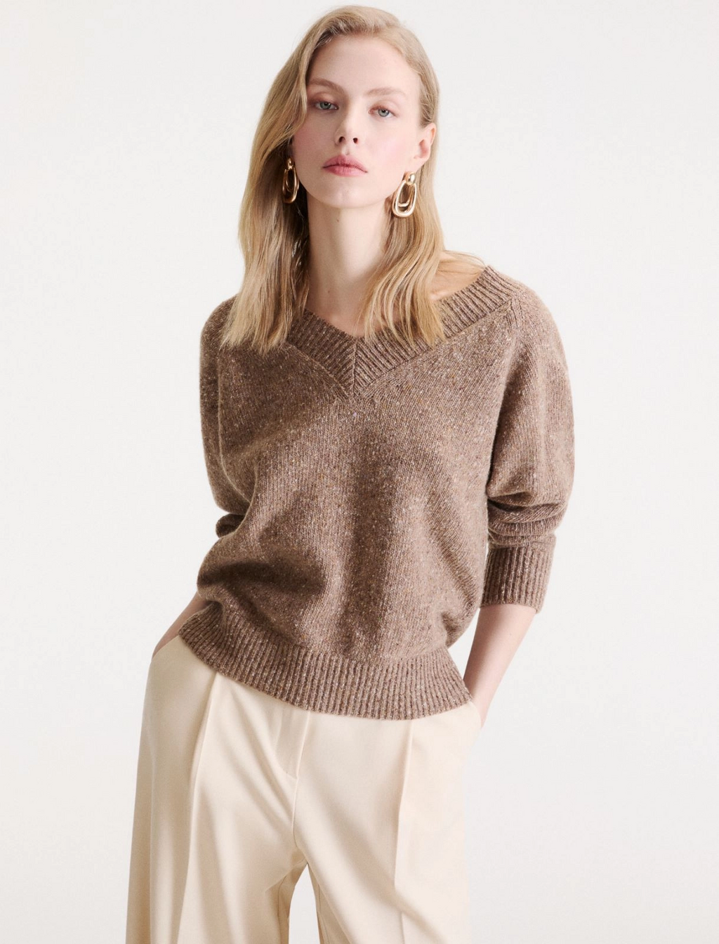 Maglia con scollo a V in lana bottonata Mlslimone
