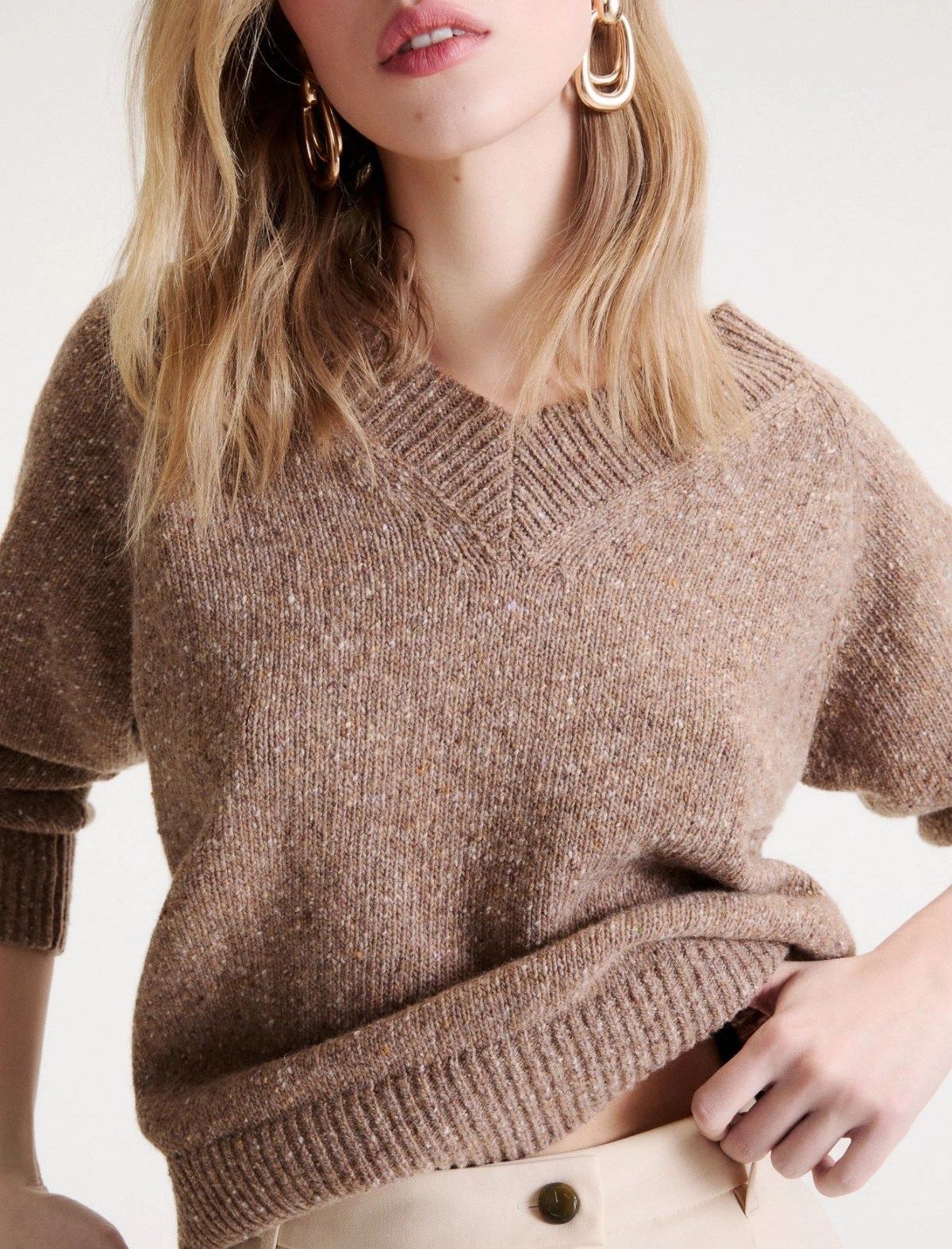 Maglia con scollo a V in lana bottonata Mlslimone