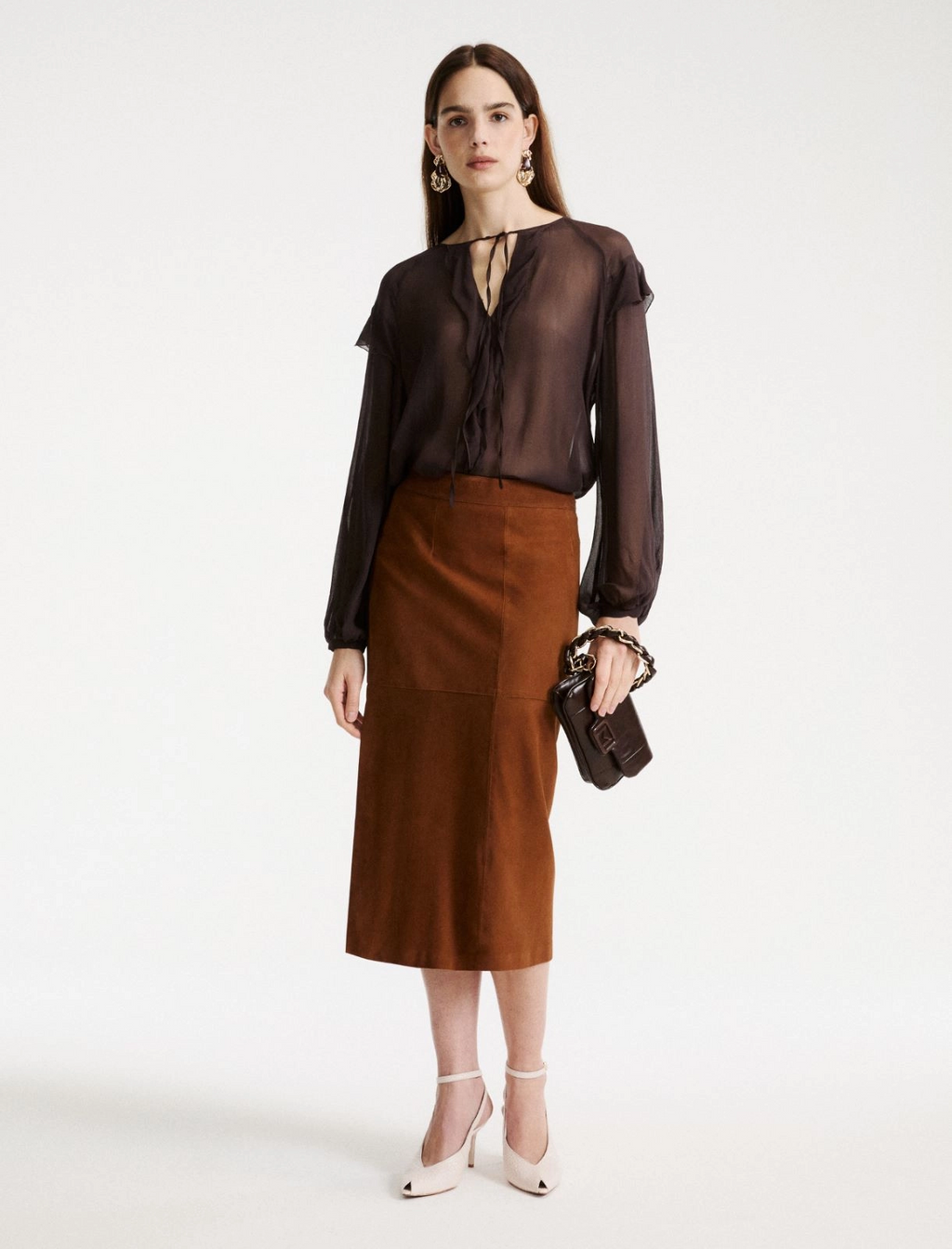 Gonna midi in suede dalla linea a tubino Mllmarmo