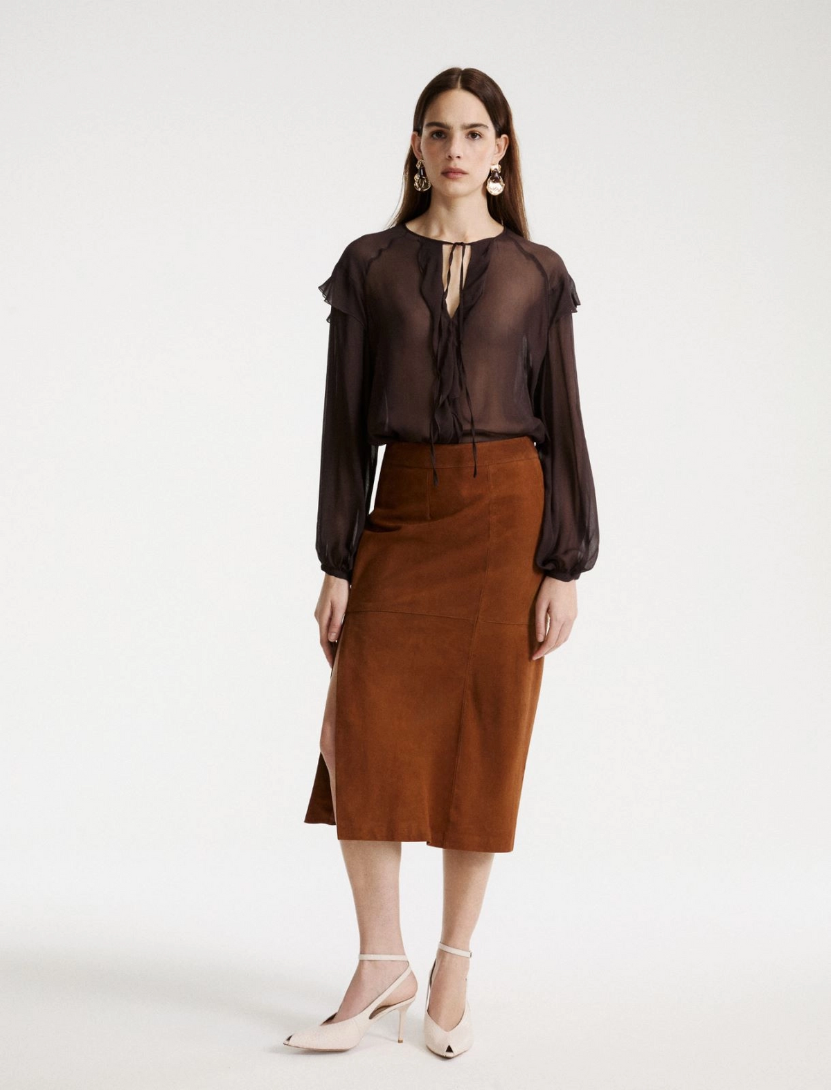 Gonna midi in suede dalla linea a tubino Mllmarmo