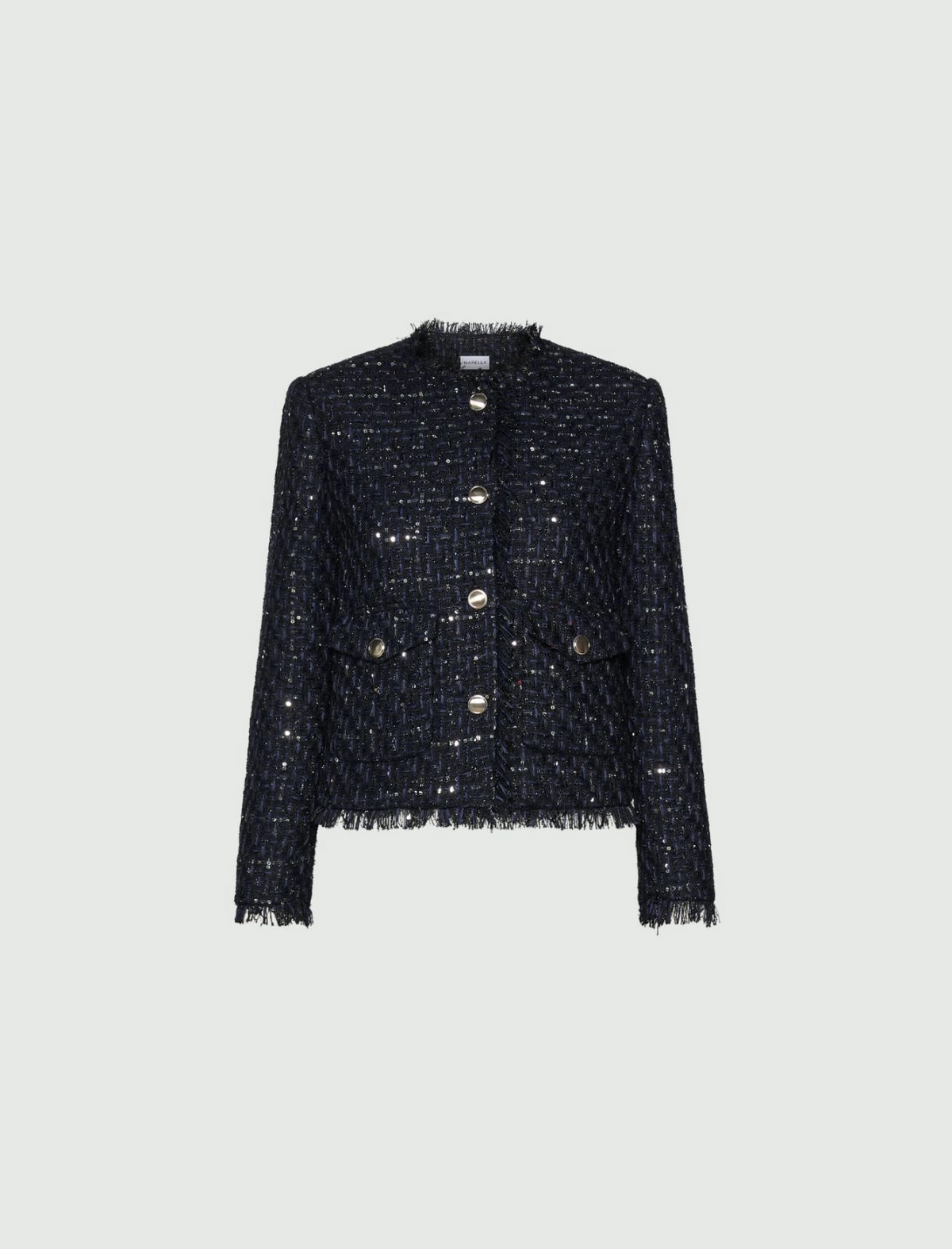 Giacca in stuoia con paillettes e frange Mllricamo