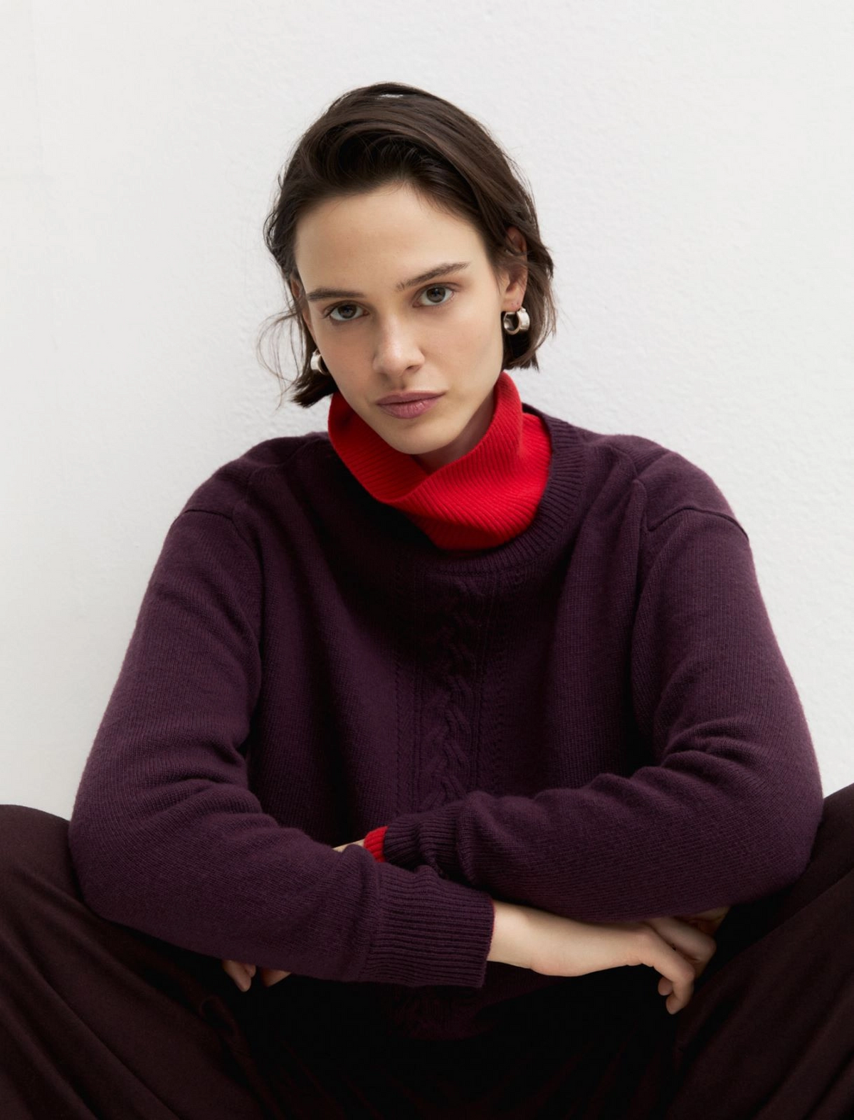 Maglia in lana merinos con motivo a treccia Emmpadana