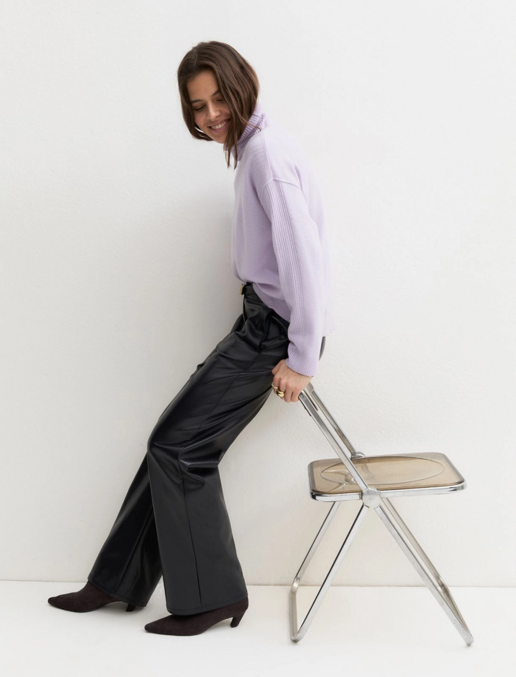 Pantalone dritto in jersey spalmato Emmargento