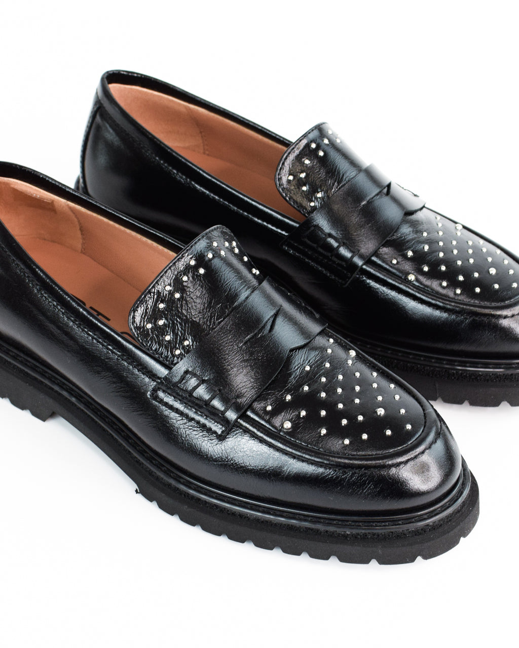 Mocassino in pelle con strass