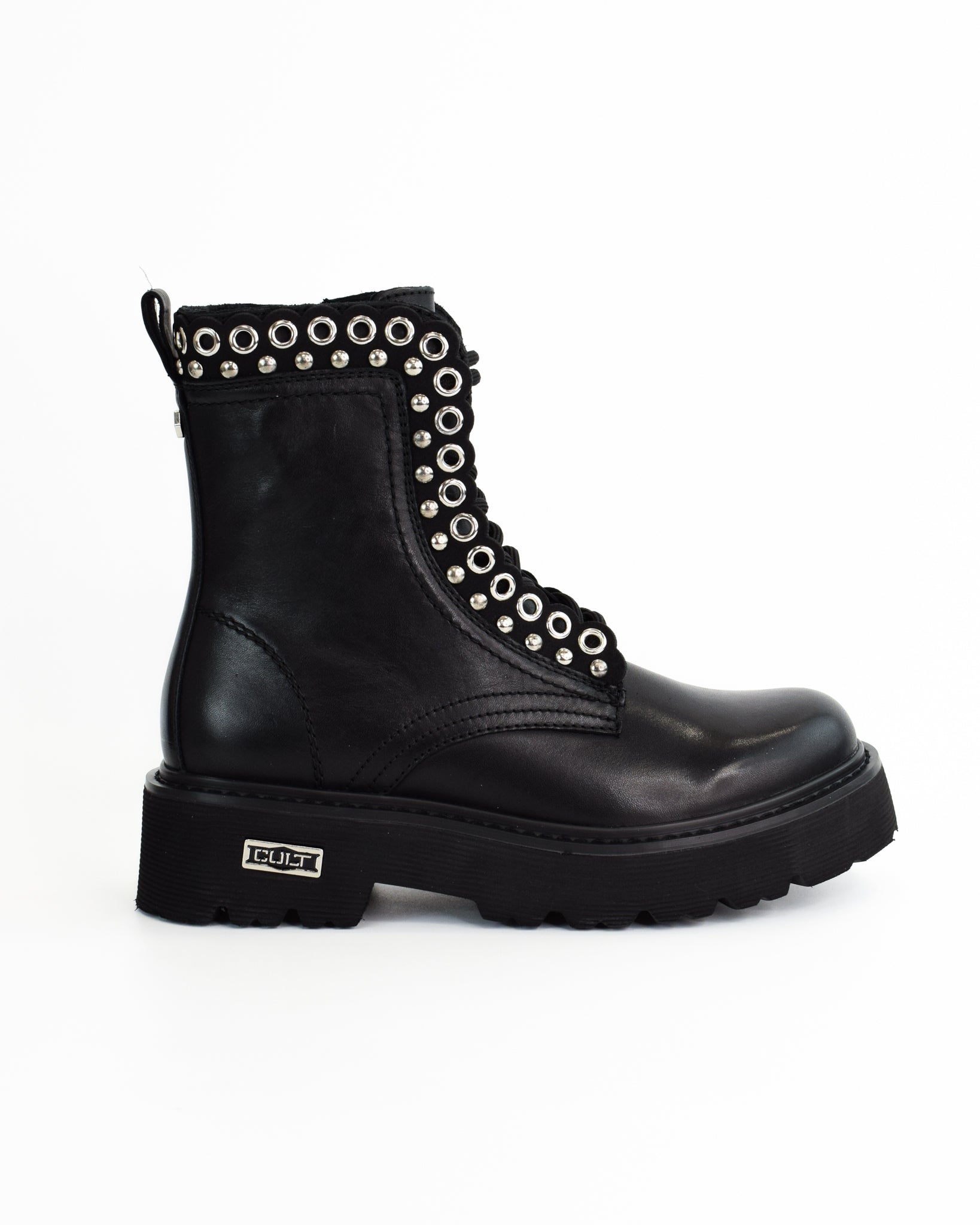 Anfibi stringati con borchie in pelle Slash
