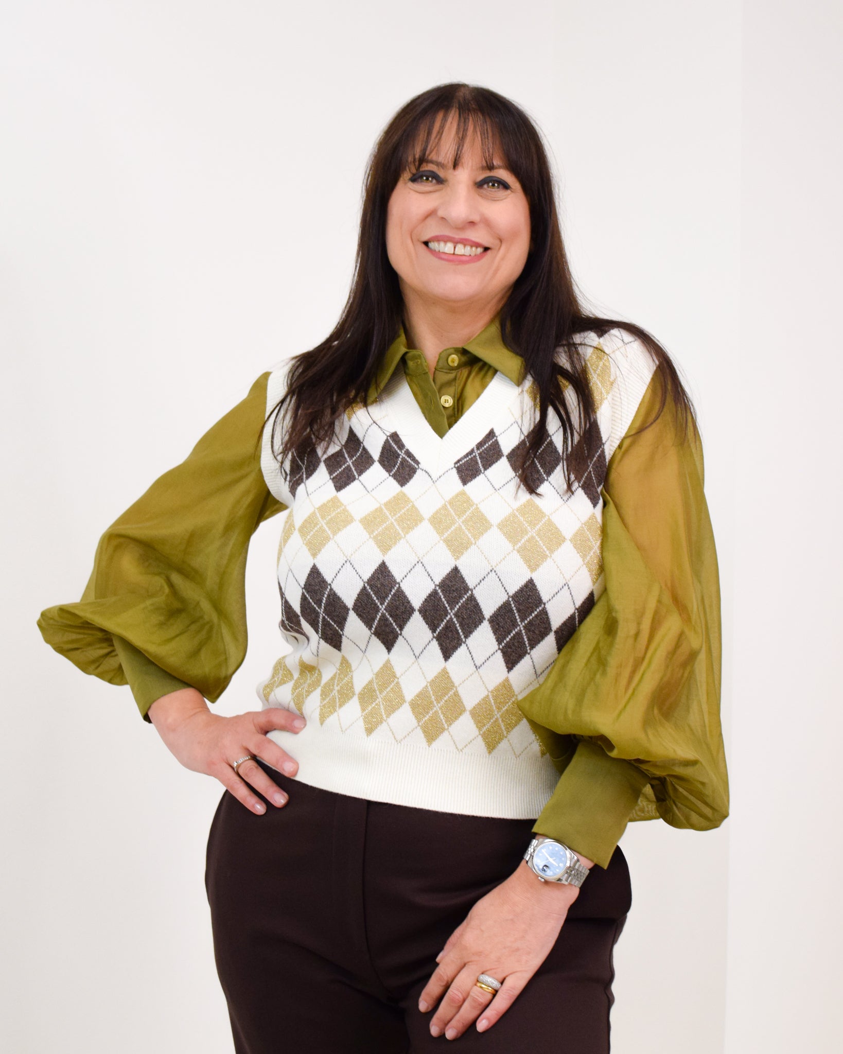 Gilet di maglia in jacquard con disegno rombi