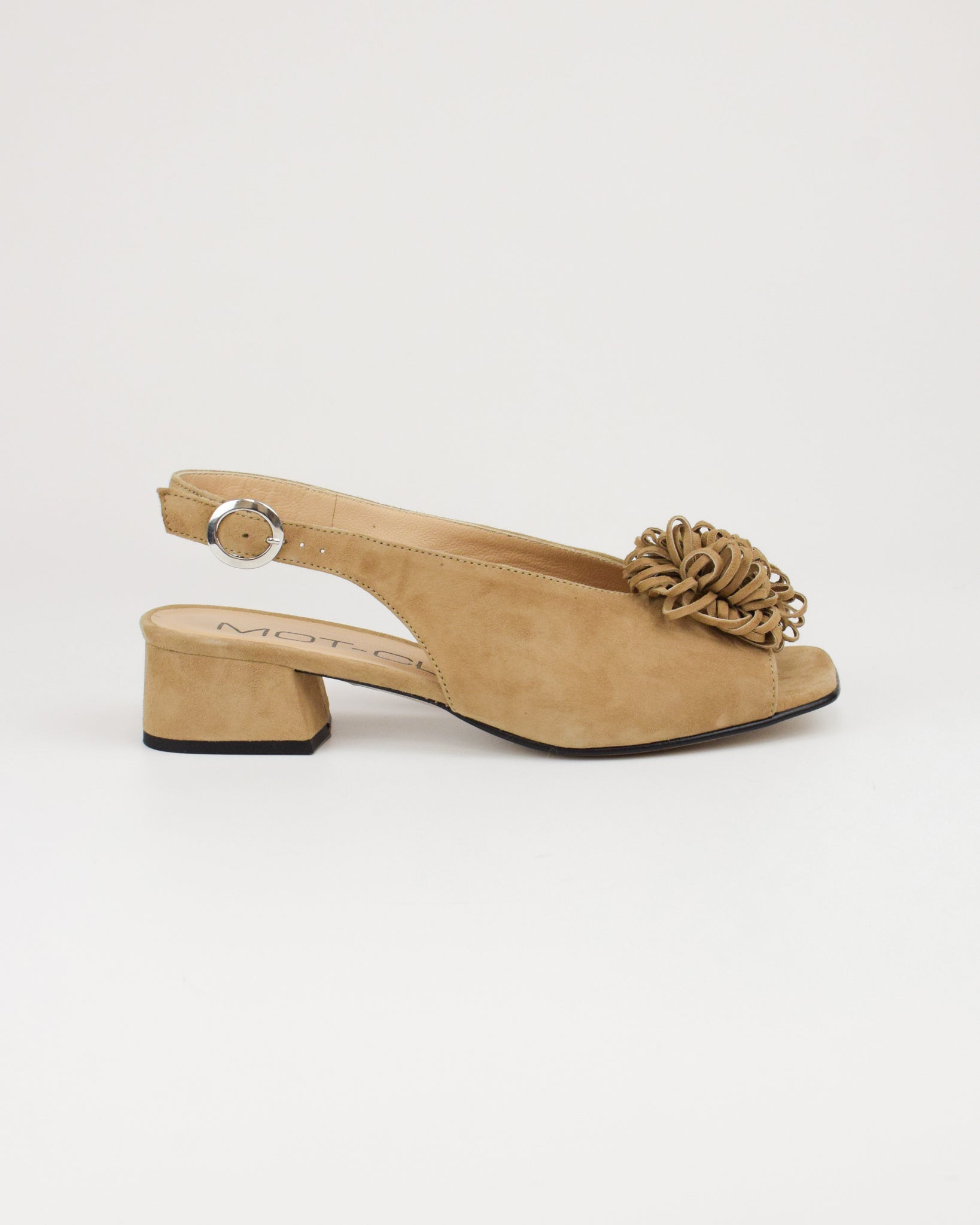Sandalo in pelle scamosciata con fiore decorativo