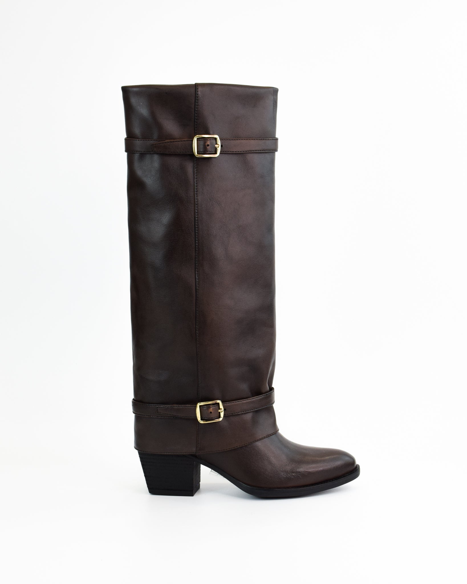 Stivale in pelle con risvolto e fibbie
