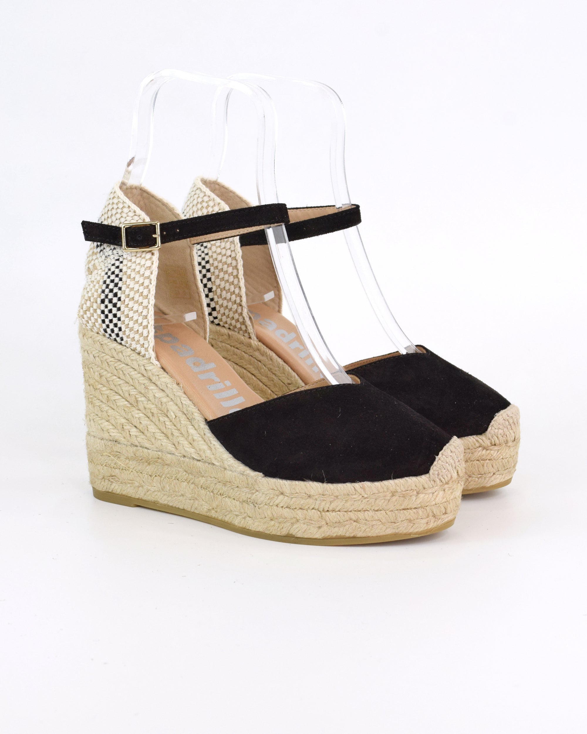 Espadrilles in camoscio con zeppa e tallone intrecciato